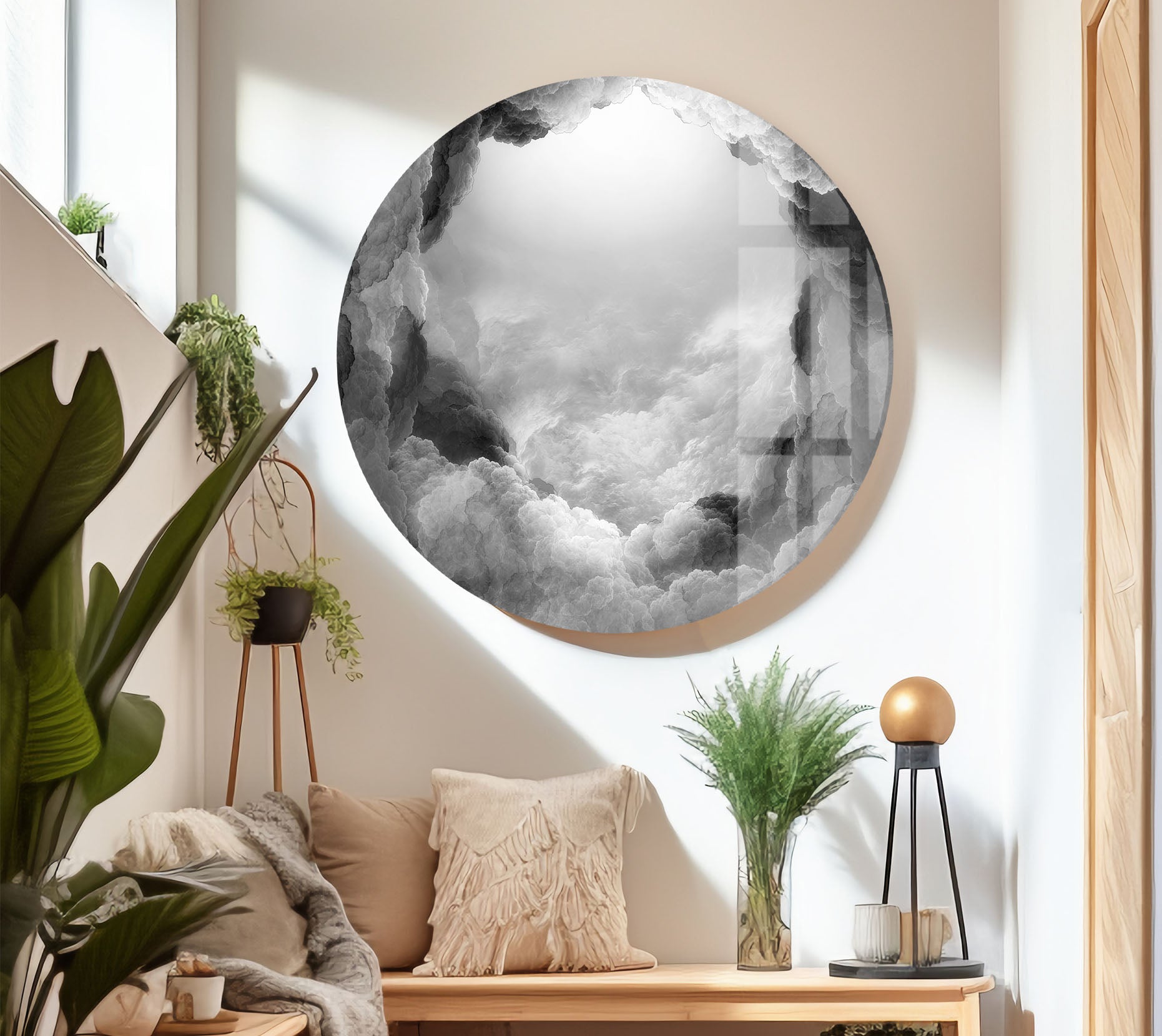 Black and White Cloud Wall Art - Dreamy Abstract Glass Print Decor for Living Room, Bedroom & Office | Modern Home Decor & Unique Gift Idea