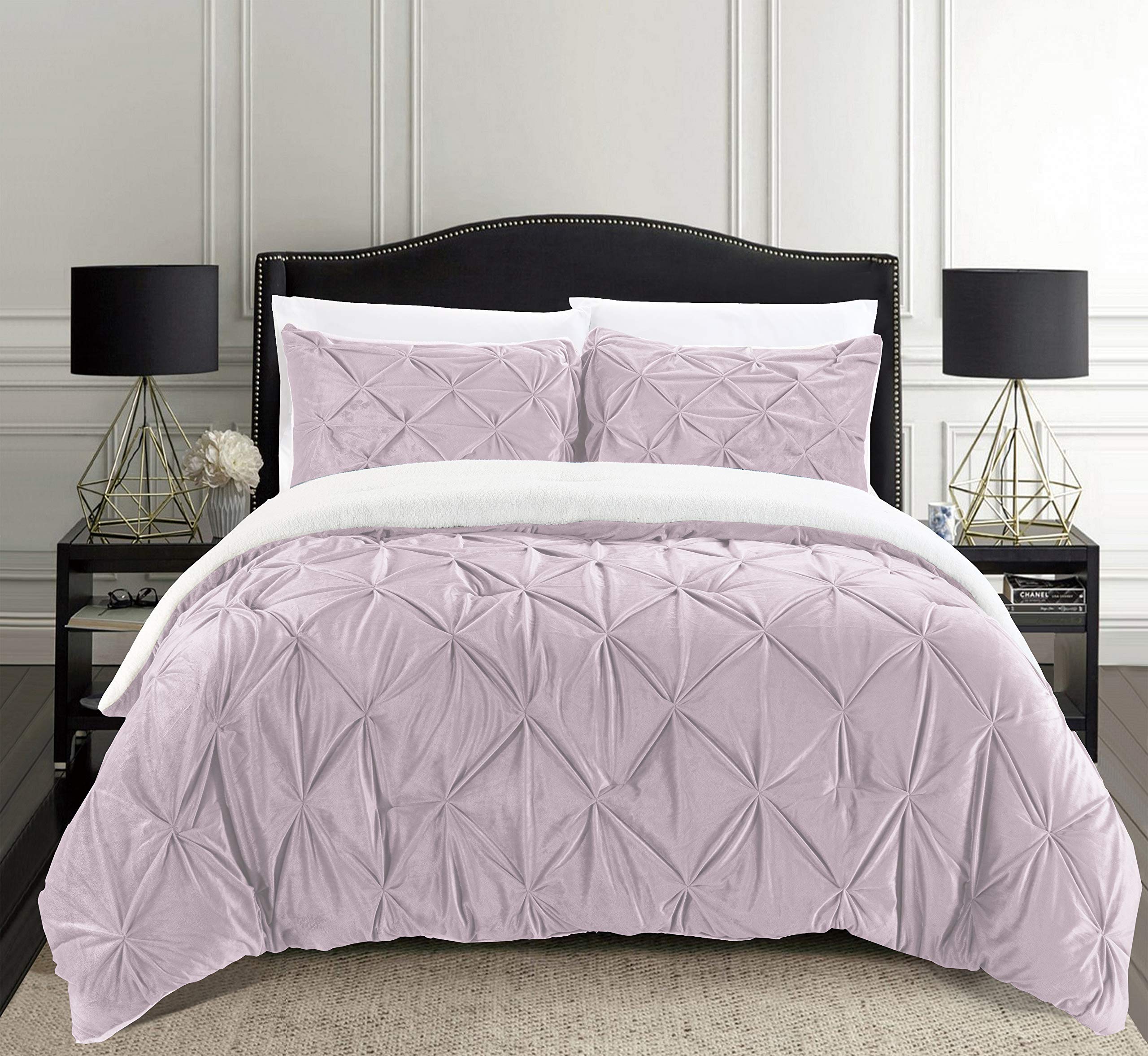 Premium Softest Reversible 3-Piece Comforter Set - Full/Queen Size Dusty Rose | Ultra Cozy Micromink & Sherpa Bedding | Down Alternative Micro-Suede Pintuck Design for Luxurious Comfort | Perfect for Master Bedroom, Guest Room & Cozy Winter Nights