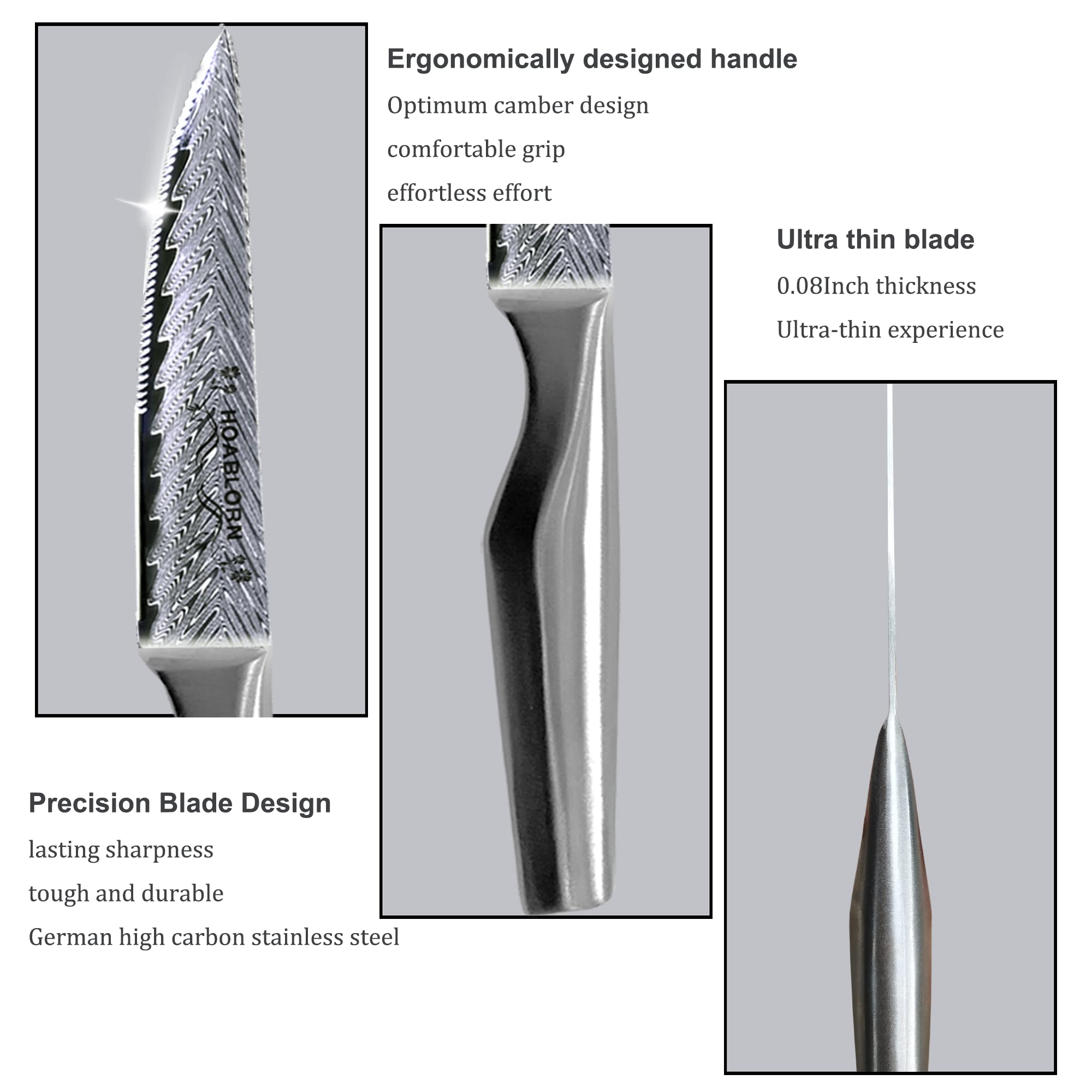 Premium Damascus Steel Steak Knives Set of 6 - Razor Sharp Serrated Blades for Perfect Steak Cutting - Ideal for Home Dining, BBQ Parties & Restaurant Use