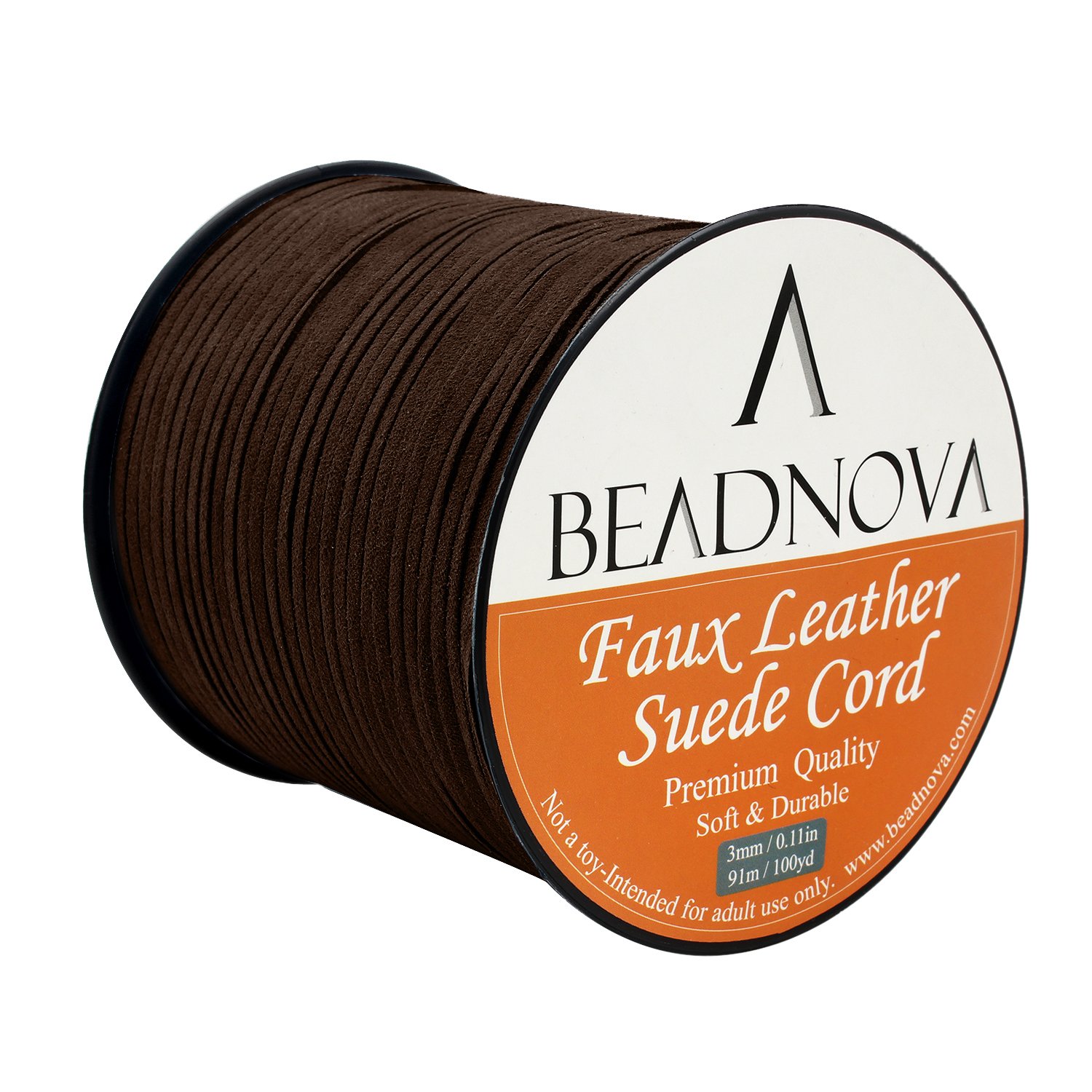 BEADNOVA 3mm Faux Suede Cord Flat Leather Cord - 100 Yards Roll Spool for Necklace, Bracelet & Jewelry Making - Medium Brown - DIY Craft Supplies for Beading, Macrame & Handmade Accessories