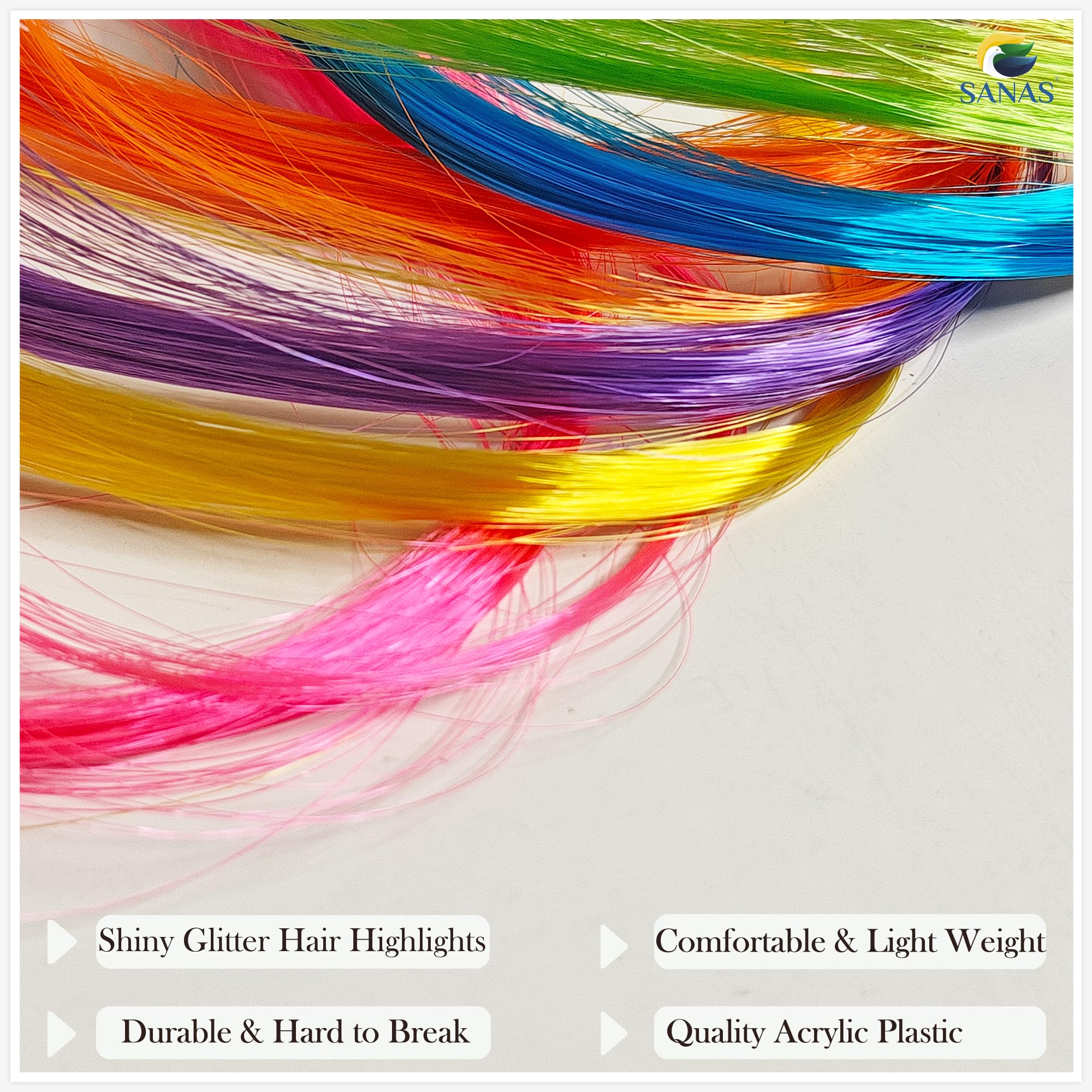 6PCS Kids Glitter Hair Extensions Clip-On Highlights - Colorful Hair Glitter Strips for Girls, Non-Damaging Artificial Hair Accessories for Parties, Halloween & Cosplay