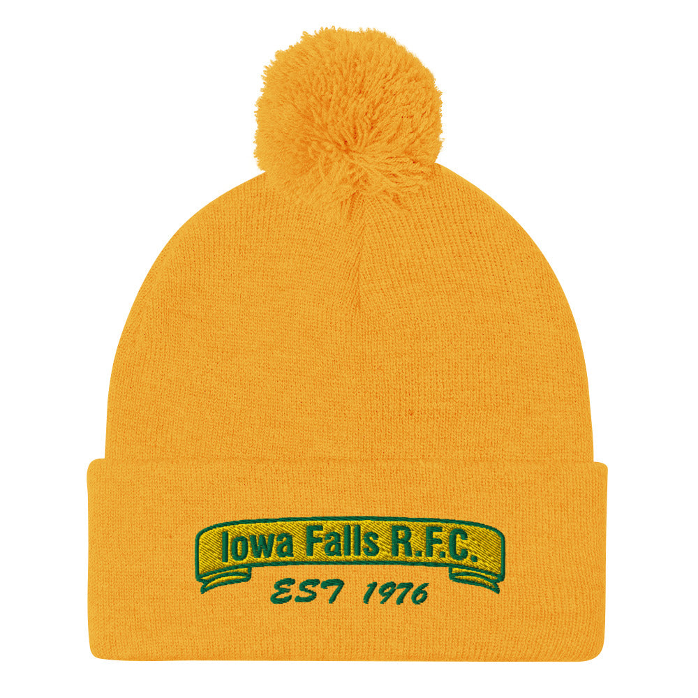 Iowa Falls RFC Pom Beanie - Warm Winter Knit Hat with Faux Fur Pom for Men & Women - Perfect for Football Games, Outdoor Activities, and Cold Weather Fashion