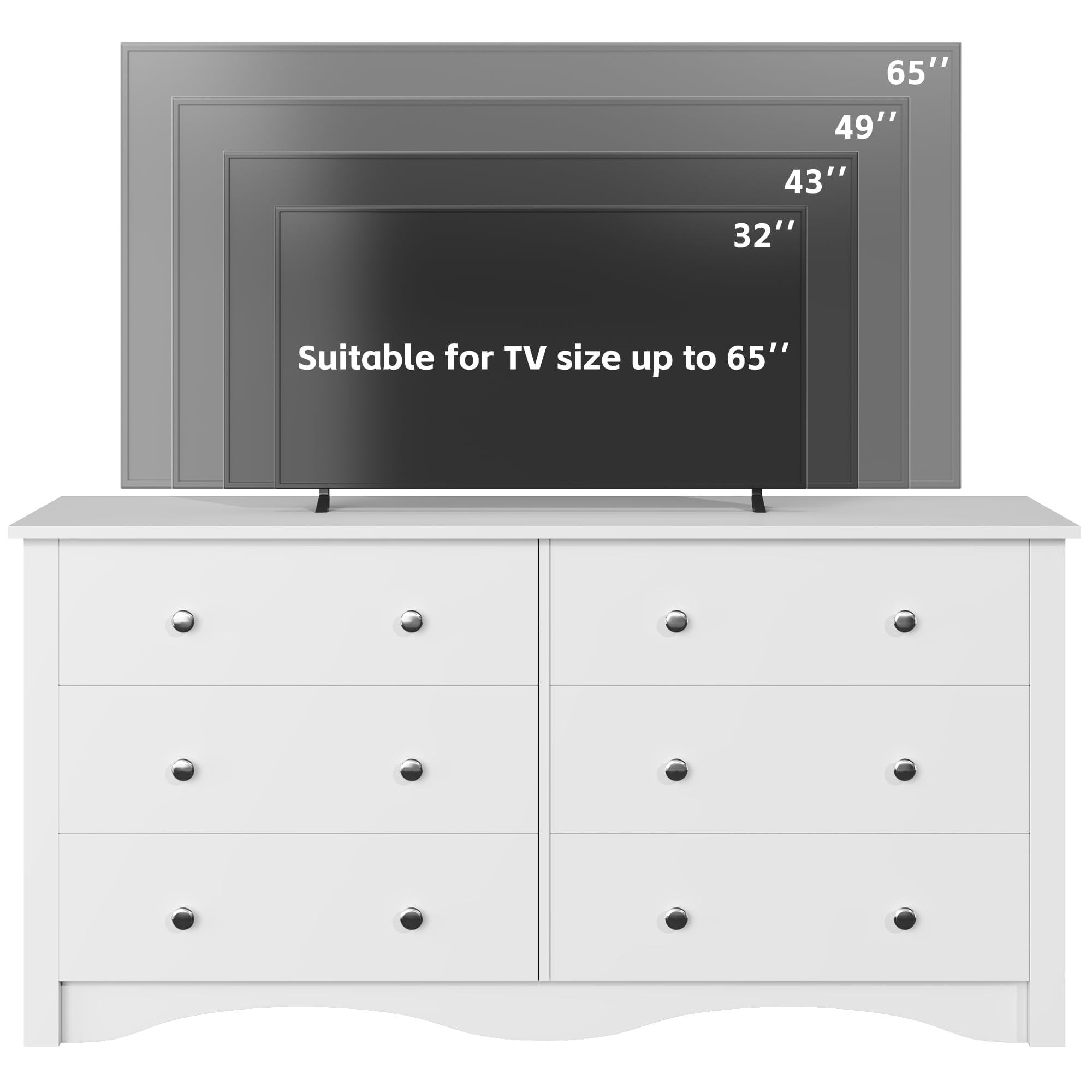 Furmax 6-Drawer Wooden Dresser for Bedroom & Living Room - White TV Stand with Storage for 65 Inch TVs - Perfect for Hallway, Entryway & Home Organization