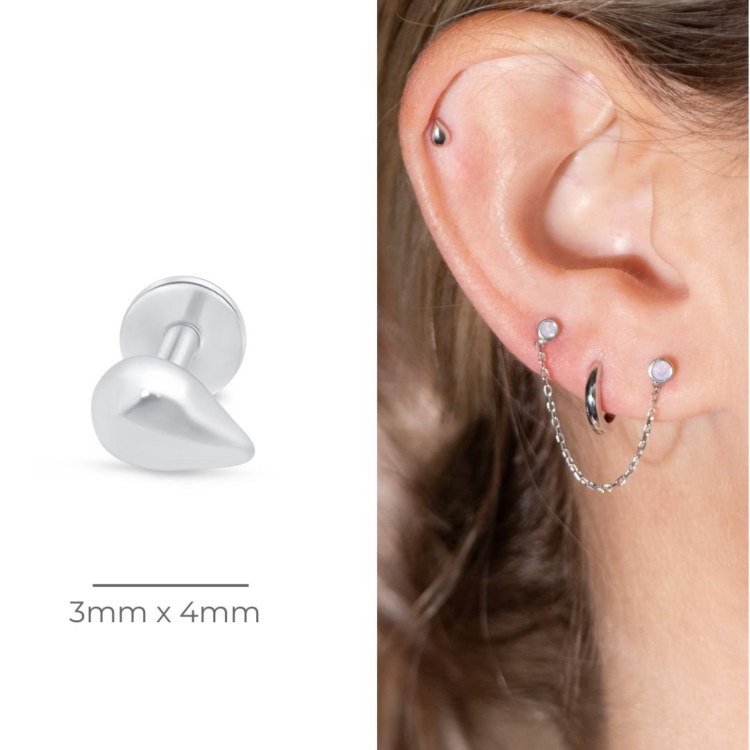14K White Gold Teardrop Threaded Flat Back Stud Earrings - Perfect for Everyday Wear, Parties & Special Occasions