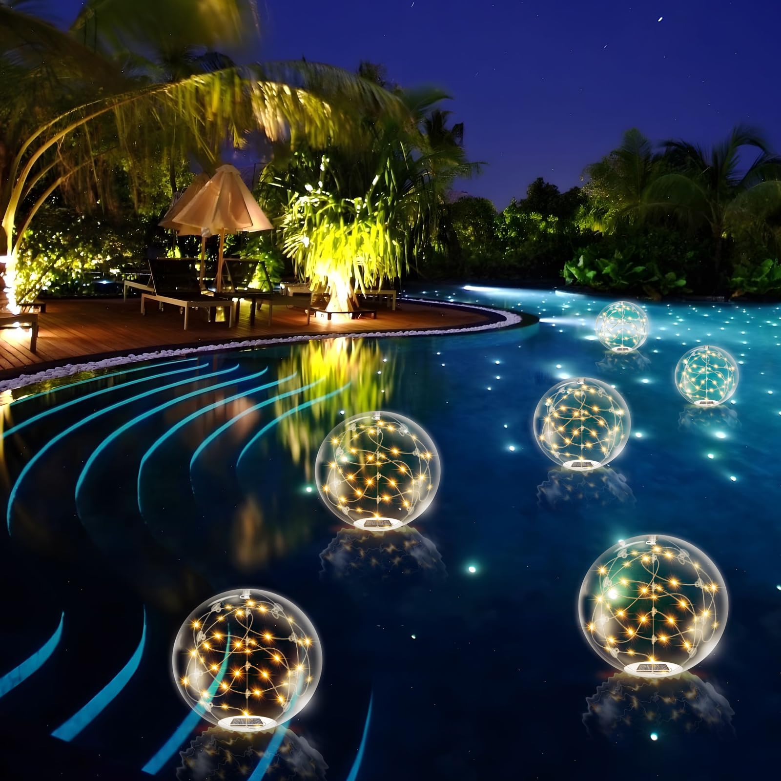 Solar Powered Floating Pool Lights - 14 Inch 3000K Warm White Inflatable LED Glow Balls, IP68 Waterproof for Inground Pools, Christmas & Outdoor Decorations - Perfect for Night Swimming, Pool Parties, and Holiday Lighting