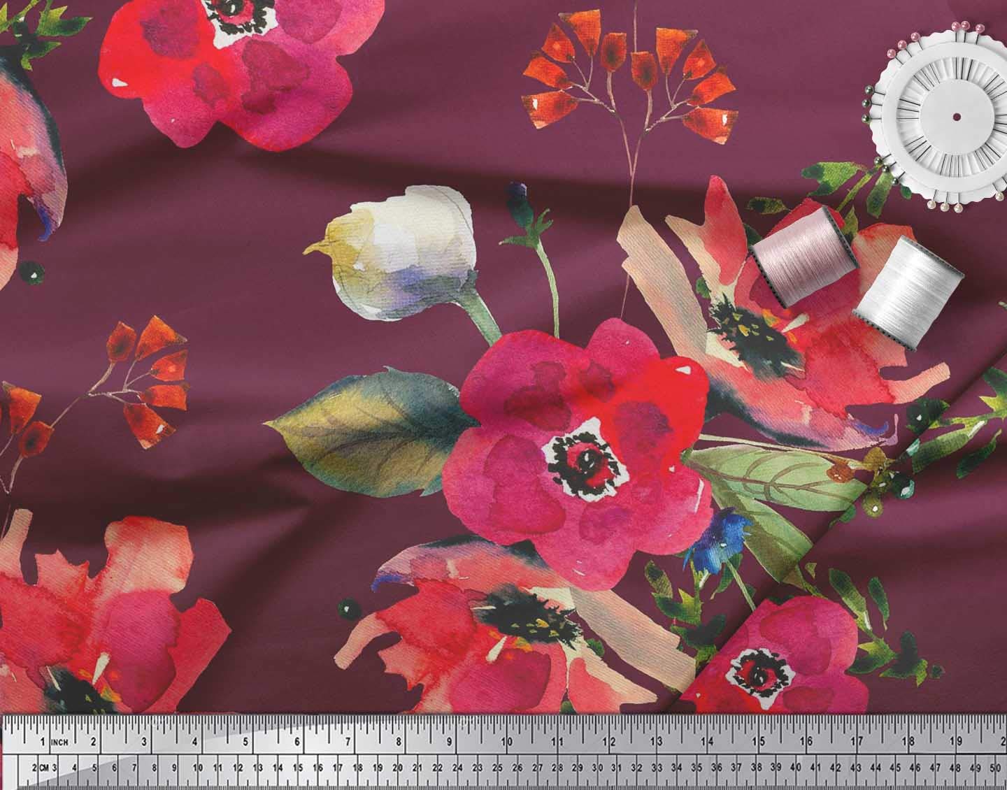 Soimoi Moss Georgette Brown Fabric by The Yard - 42 Inch Wide Printed Fabric with Leaves & Flowers Design - Nature-Inspired Elegance for Dresses, Scarves & Home Decor