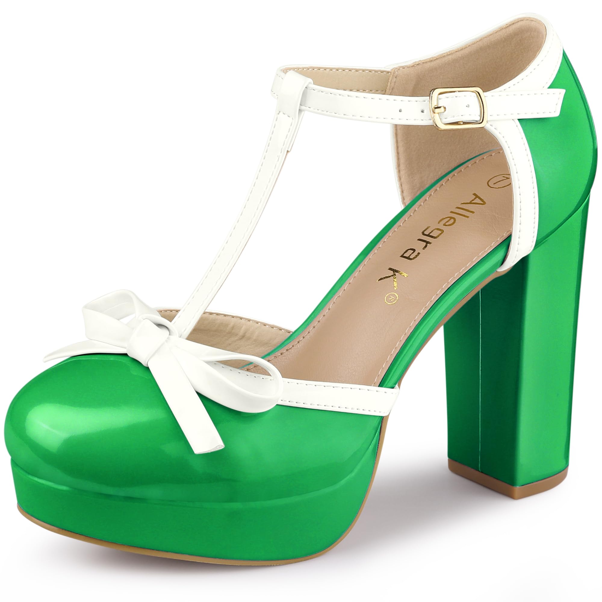 Allegra K Women's Chunky Heel Platform Pumps with Bow T-Strap - Comfortable Dress Shoes for Work, Party & Special Occasions