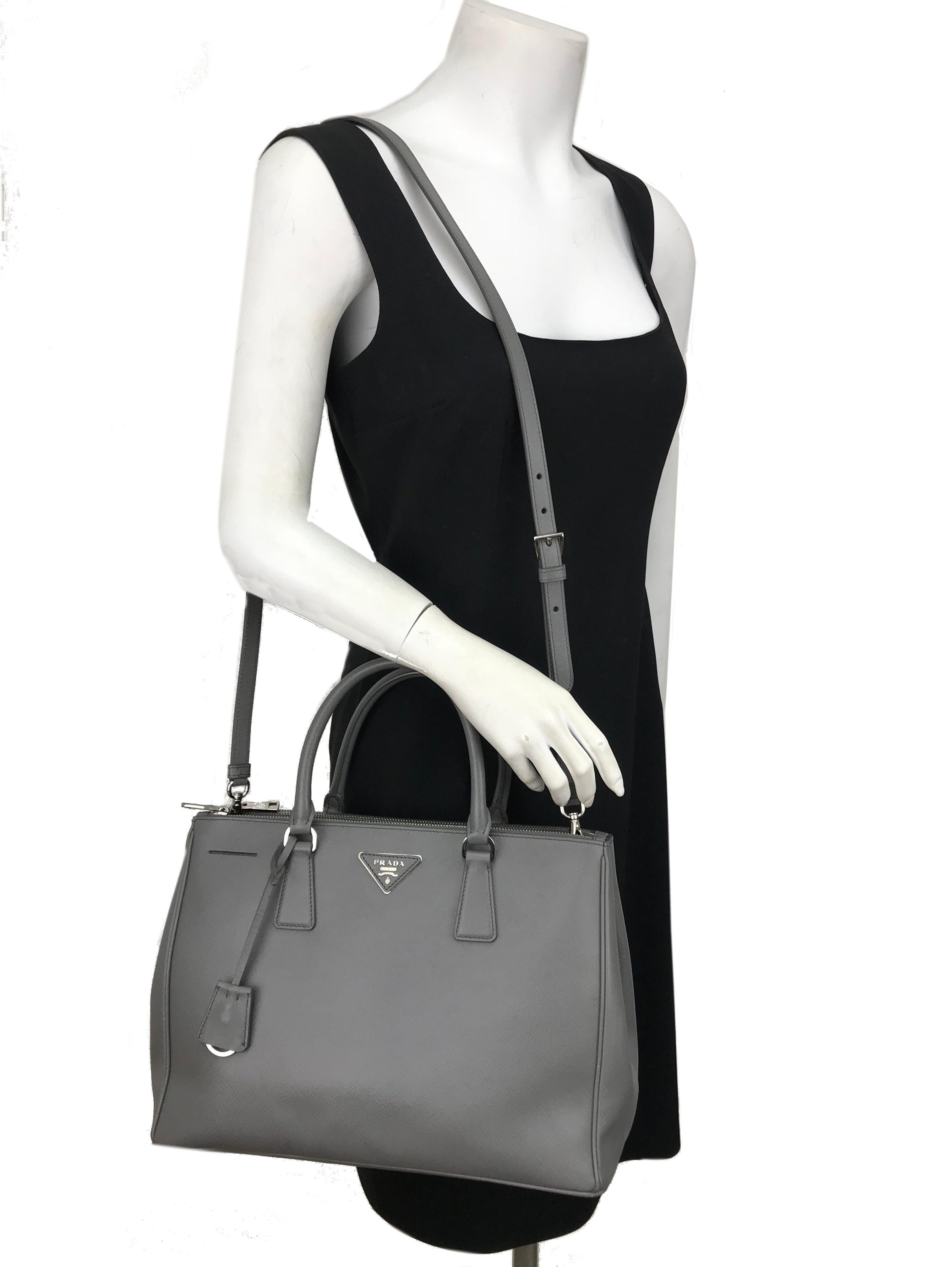 Prada Saffiano Lux Double Zip Medium Tote Bag - Genuine Leather Luxury Handbag for Women | Perfect for Work, Travel & Everyday Use