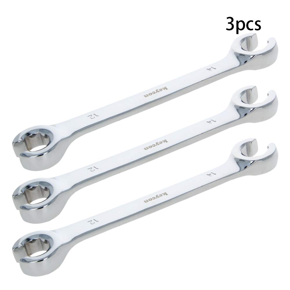 Auniwaig 3PCS 12mm x 14mm Flare Nut Metric Wrench Set - High Carbon Steel Double Open End Wrenches with Chrome Plating for Automotive, Plumbing and DIY Projects