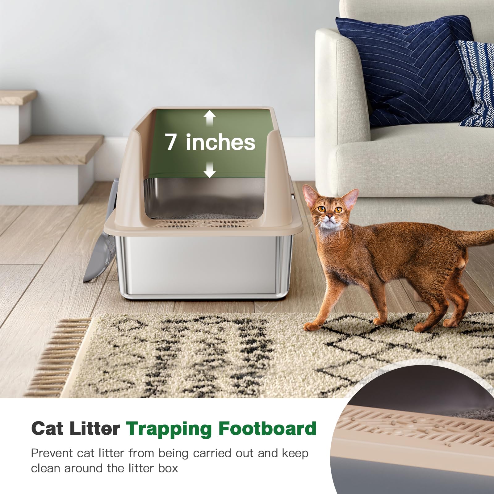 XL Stainless Steel Cat Litter Box with Lid - 14