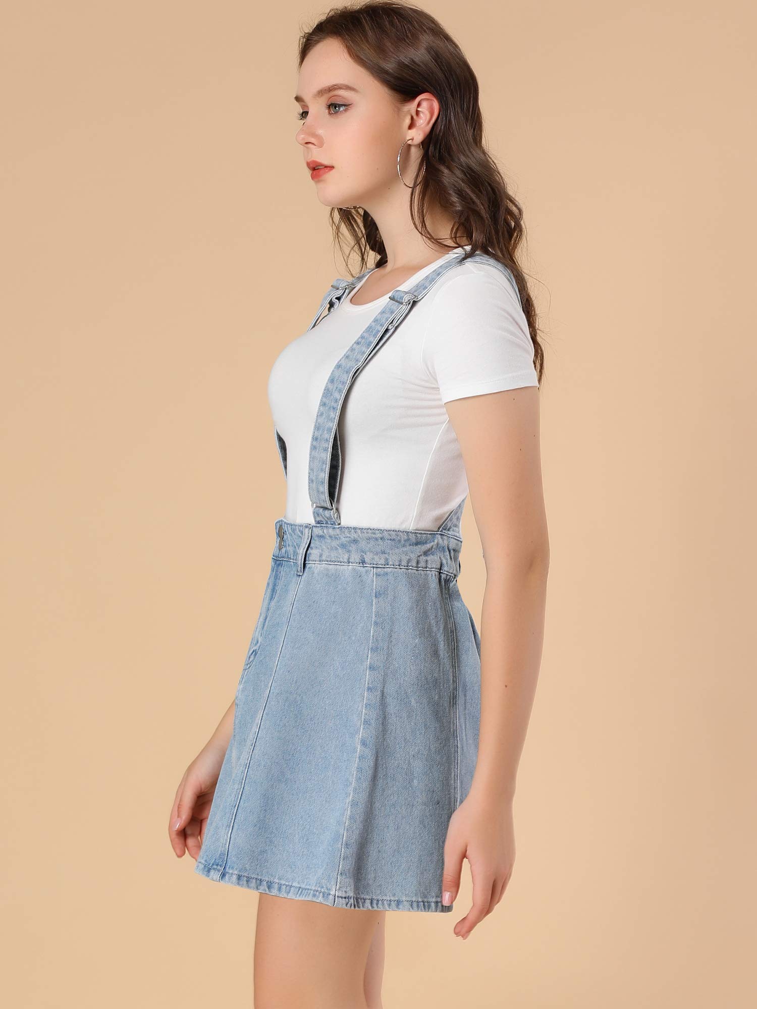 Allegra K Women's Denim Overalls with Adjustable Straps - Vintage Washed Mini Jean Skirt with Suspenders for Casual Outfits, Music Festivals and Summer Street Style
