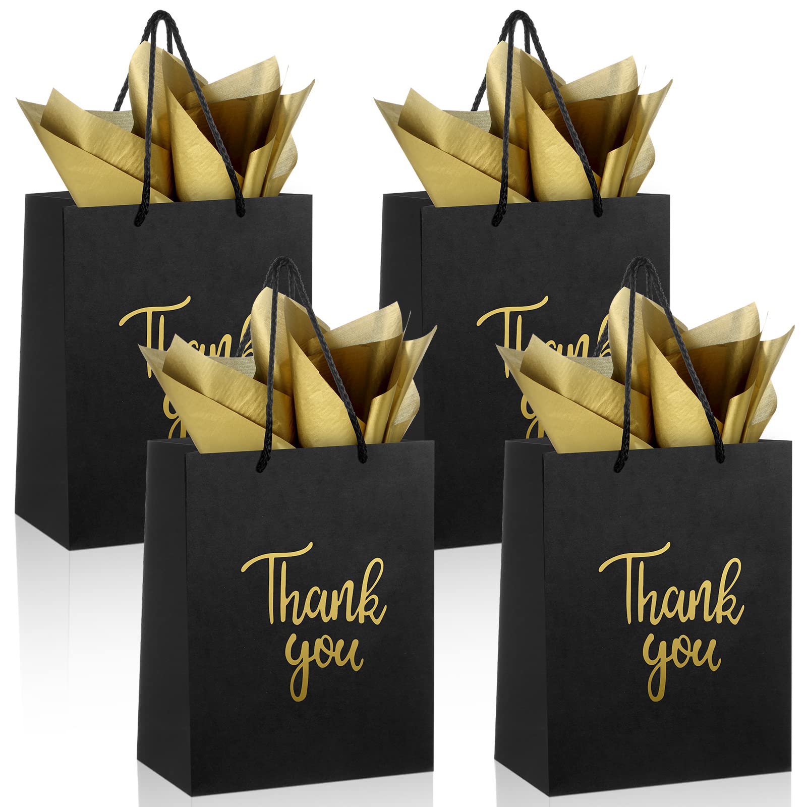 12 Pack Gold Thank You Gift Bags with Handles - Elegant Wedding, Bridal Shower & Birthday Party Favor Bags - Includes Tissue Paper - Perfect for Baby Showers, Celebrations & Special Events