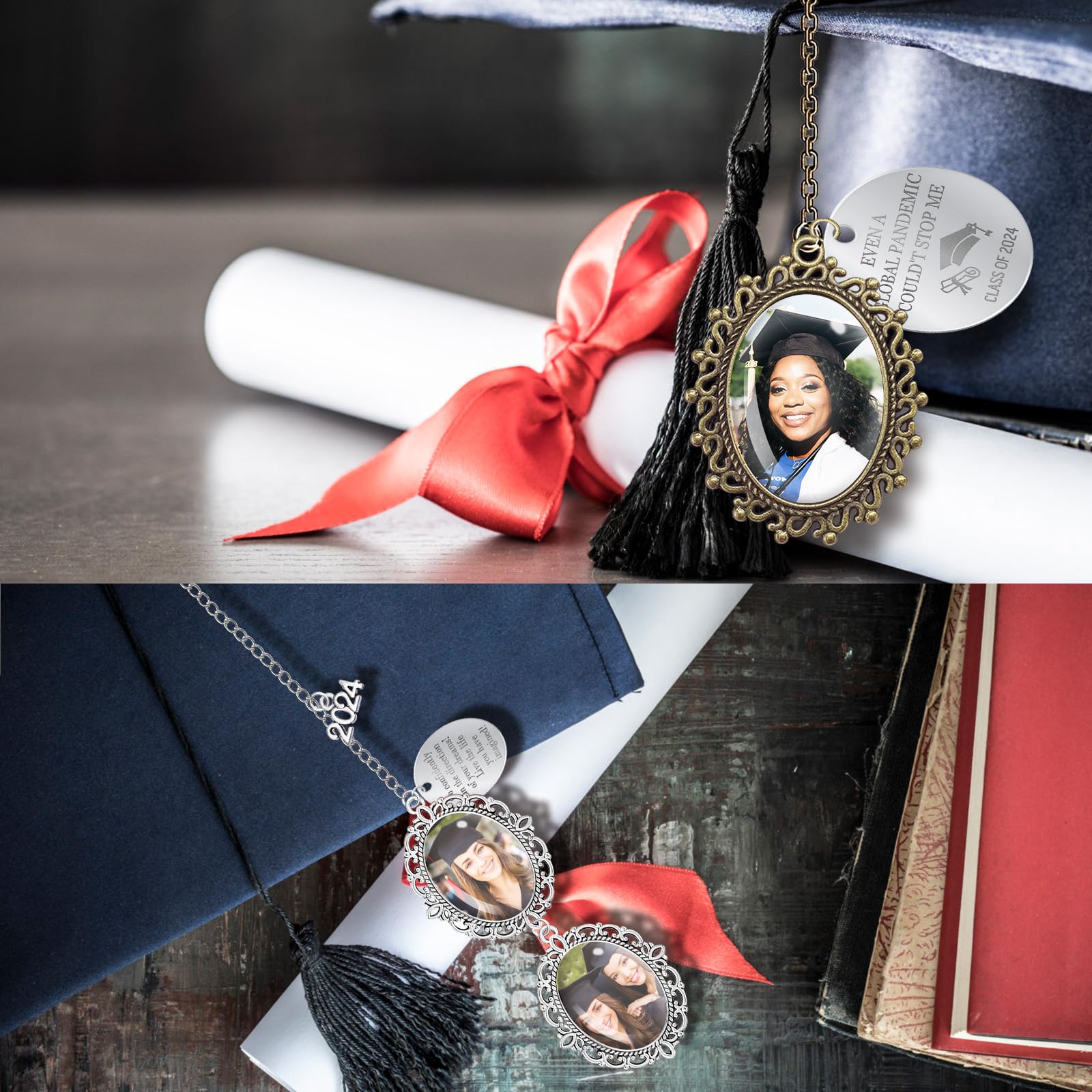 **2024 Custom Graduation Cap Charm - Personalized Photo Memorial Keepsake for College Graduation Gifts (Him/Her) - Unique Cap Tassel Decor for Graduation Ceremony & Photo Displays**