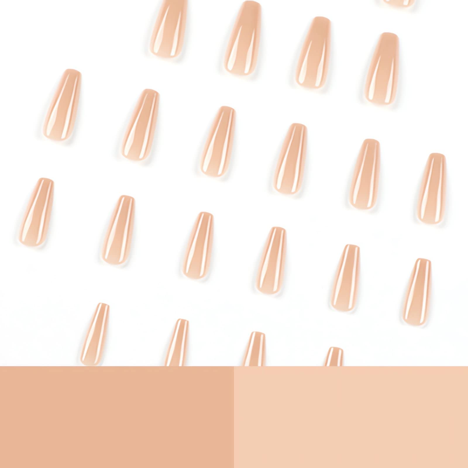 IMSOHOT 24PCS Coffin Press-On Nails - Long Ballerina Fake Nails, Nude Full Cover Acrylic Glossy Stick-On Nails for Women | Perfect for Parties, Weddings & Everyday Glam