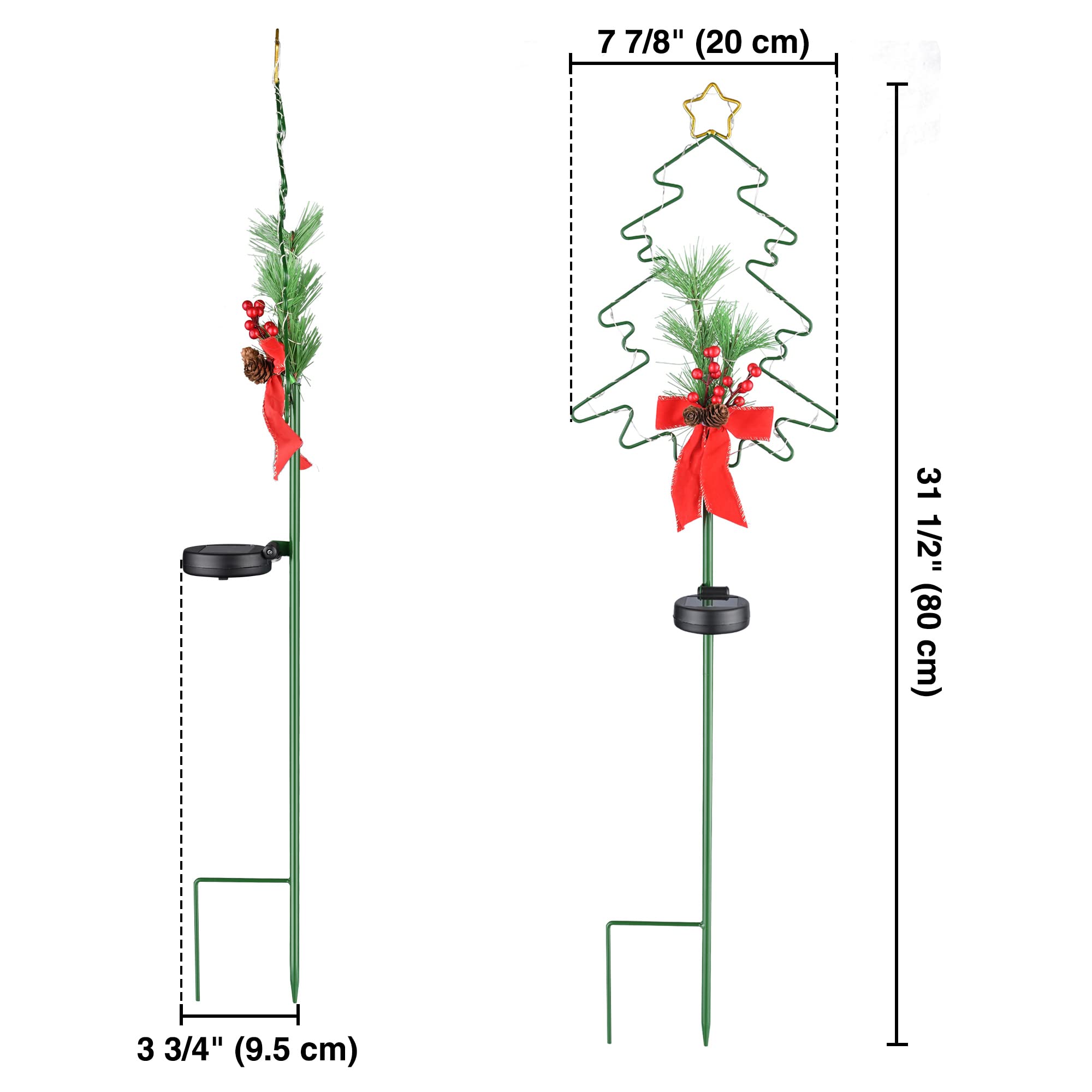 Yescom 4 Pack Solar Red Berries Tree Stake Lights - Waterproof Outdoor Solar Pathway Lights for Garden, Patio, Christmas Decor - Perfect for Holiday Lighting, Landscape Accents and Nighttime Ambiance