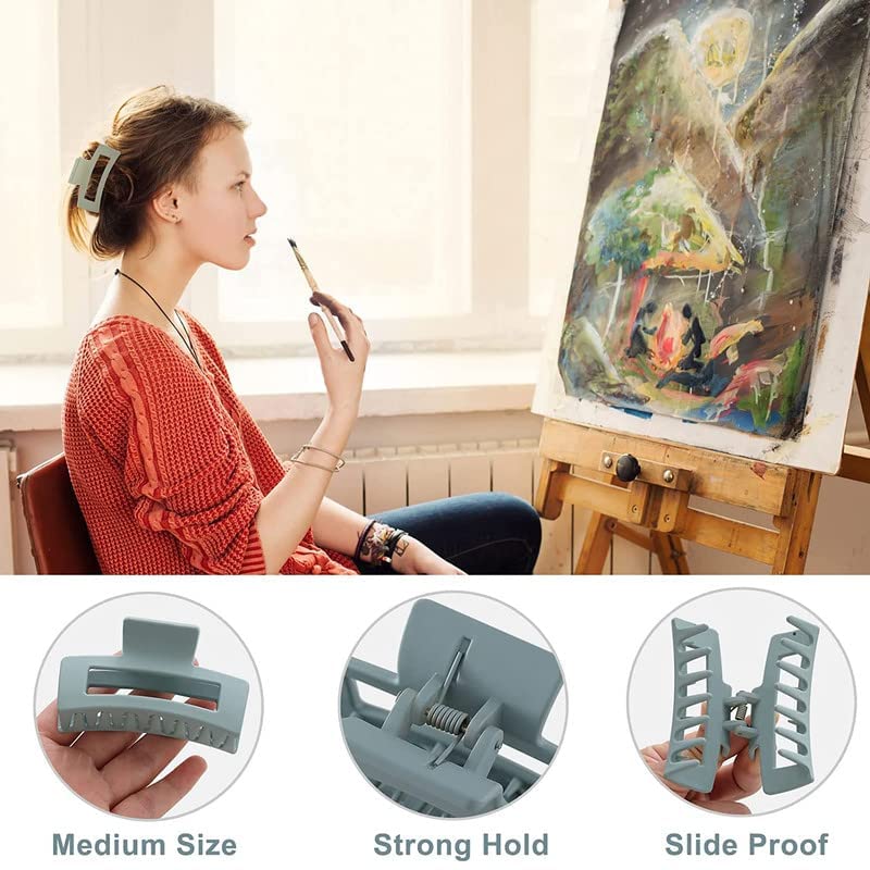 Skvilla 6 Pack Square Claw Clips for Women - Matte Hair Clips for Strong Hold, Hair Styling Accessories for Women and Girls - Perfect for Ponytails, Buns and Everyday Hairstyles