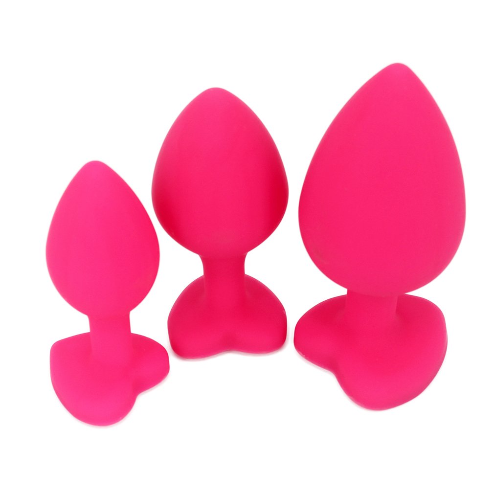 3PCS Anal Sex Trainer Kit - Heart Shaped Silicone Jeweled Butt Plugs for Beginners (Pink) | Comfortable & Safe Anal Play for Couples & Solo Use | Perfect for BDSM, Foreplay & Adult Intimacy