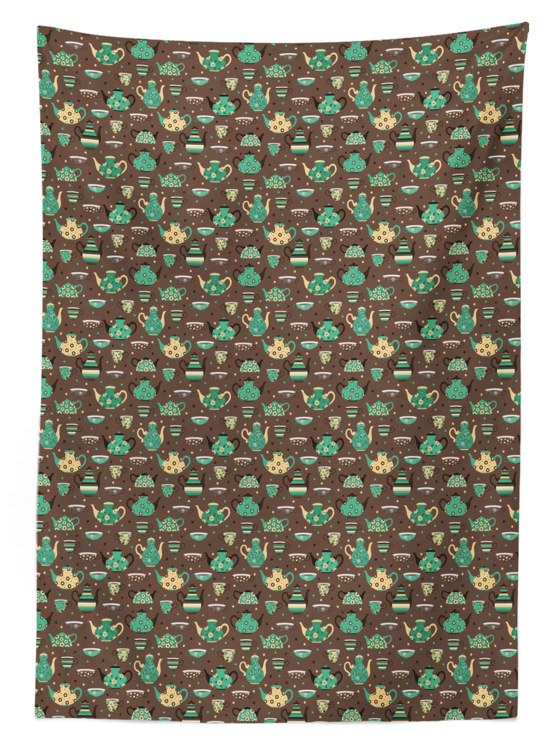 Ambesonne Floral Tea Party Tablecloth - Washable Outdoor Picnic Table Cover with Cups & Pots Design, 58