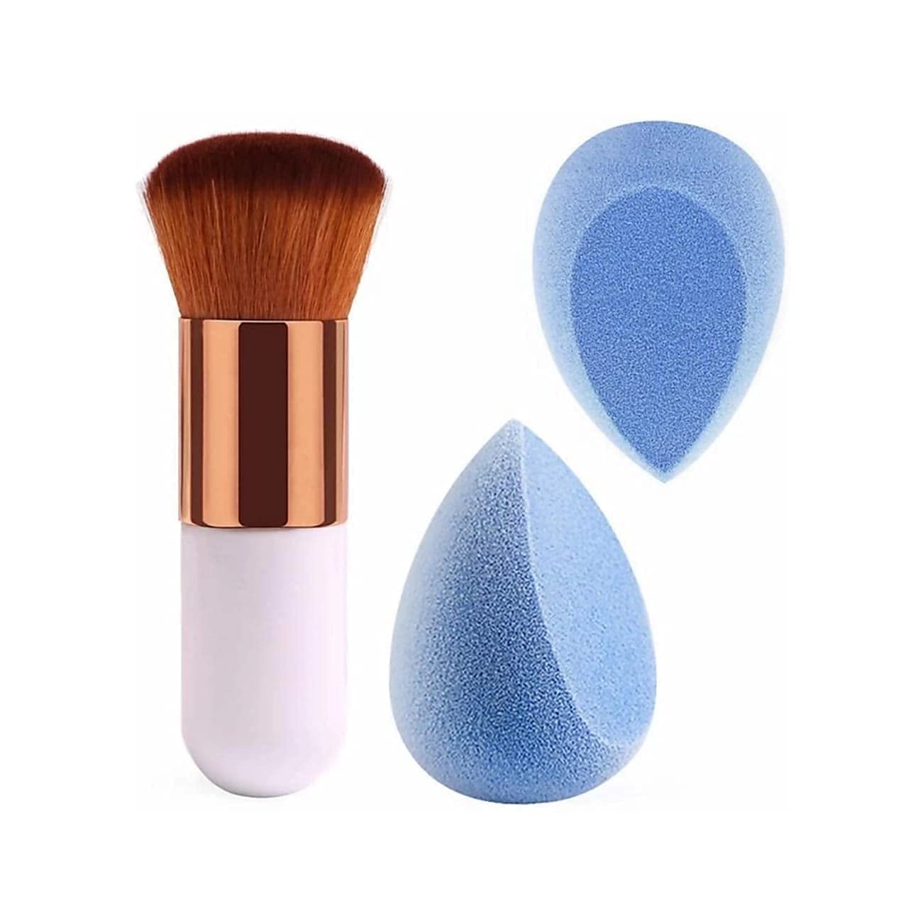 JEKANAZO Round Foundation Brush Set - 3pcs Makeup Sponge & Blender for Flawless Beauty