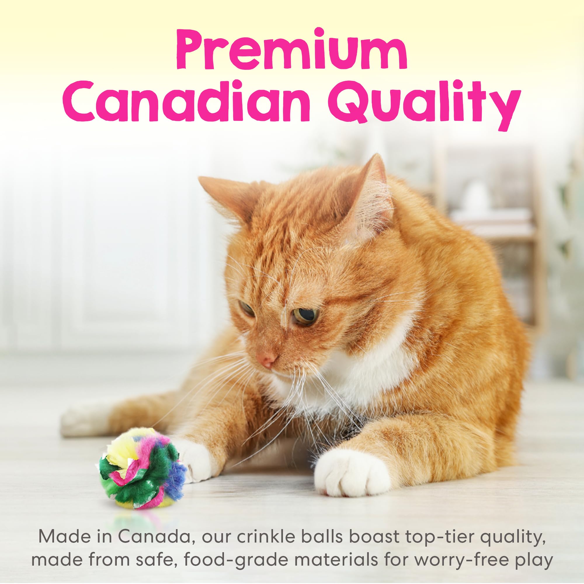 Mini Crinkle Balls for Cats 1.5 Inch (50-Pack) - Colorful Interactive Cat Toys - Made in Canada - Perfect for Indoor Play & Exercise