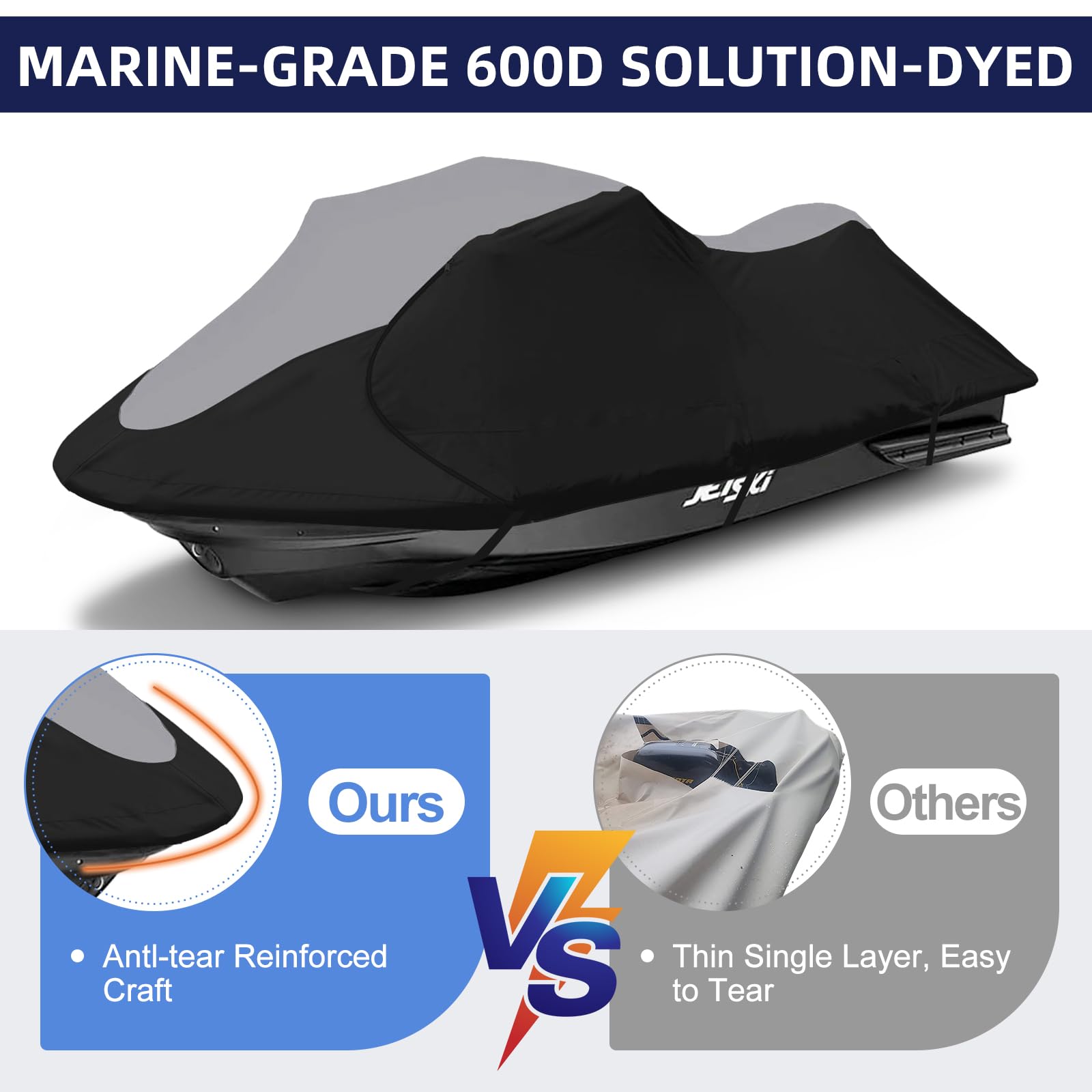 Zenicham 600D Heavy-Duty Jet Ski Cover - Waterproof & UV-Resistant Trailerable Jetski Cover for 136