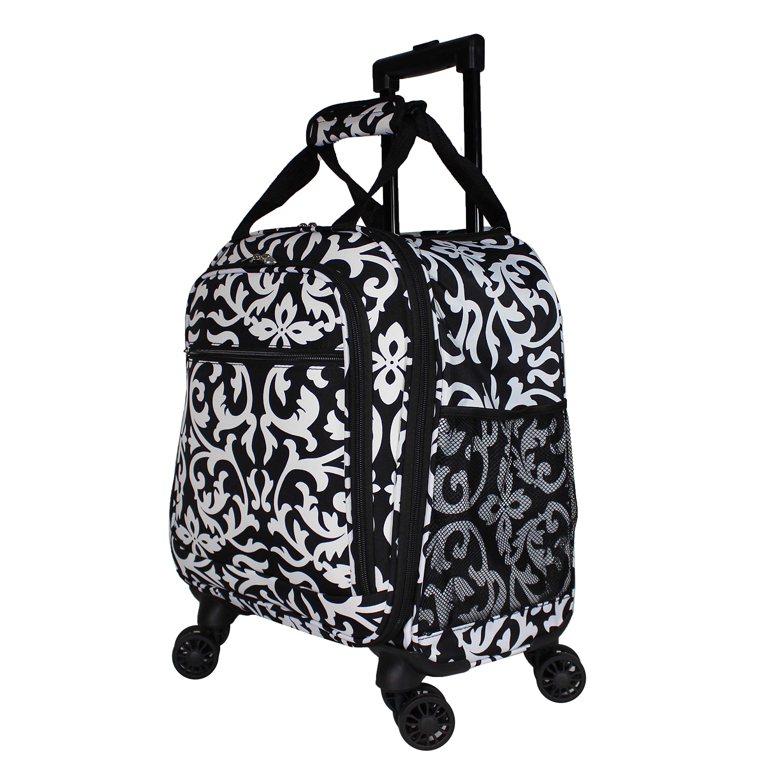 World Traveler 18-Inch Lightweight Spinner Carry-On Luggage - Stylish Prints, Compact & Durable Black Trim Damask Suitcase for Air Travel, Business Trips & Weekend Getaways