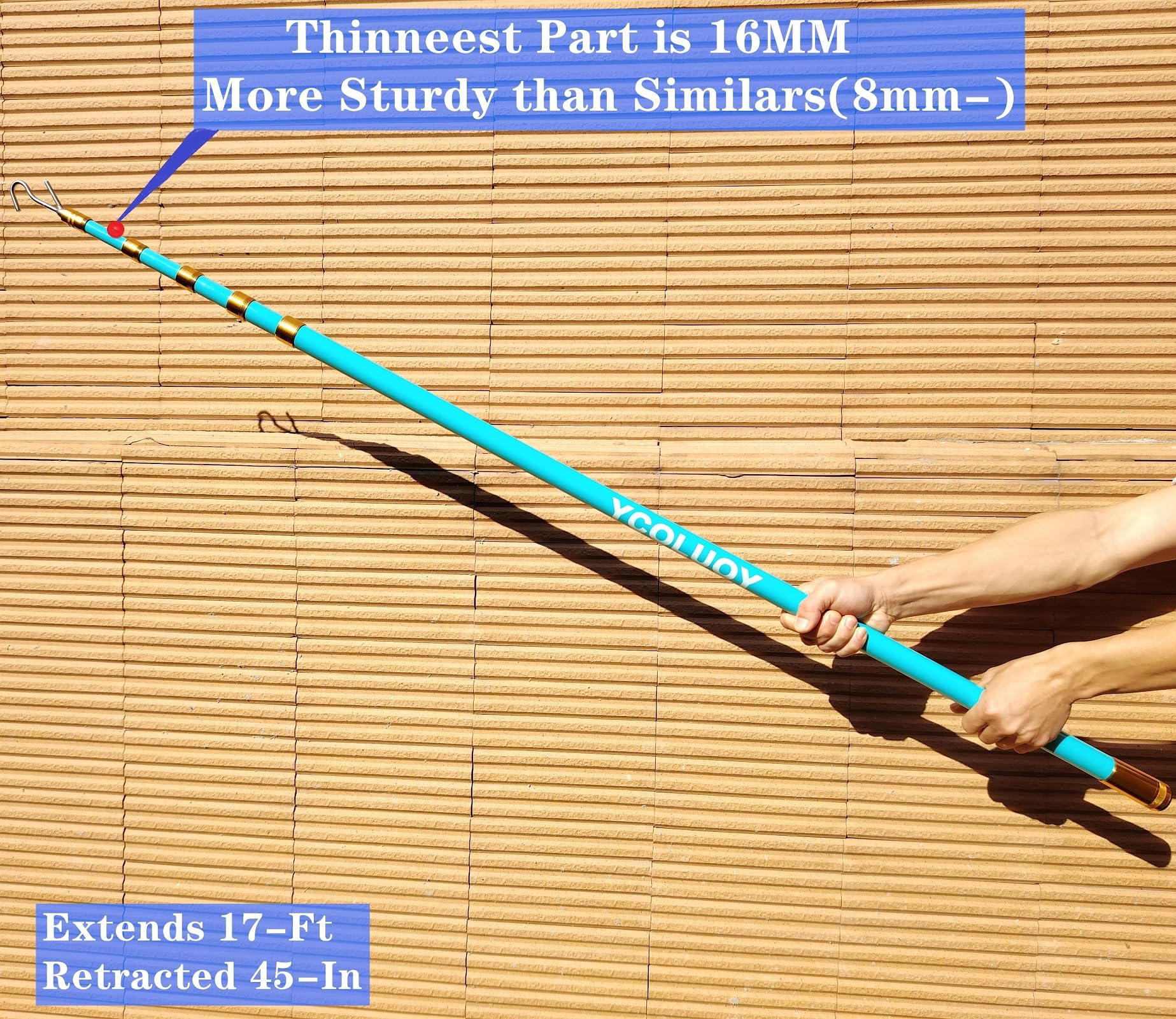 17ft Carbon Fiber Telescopic Pole for Cable Wire Pulling & Pushing - Multi-Section Locking System for Coax Electric Line Installation | Perfect for Electricians, Network Technicians & DIY Home Projects