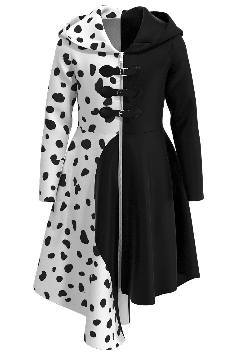 Loesoul Kids Girls Cruella Costume - Black & White Spotted Skirt with Red Long Dress for Halloween Cosplay | Perfect for Dress-Up Parties, Halloween Events, and Disney Themed Celebrations