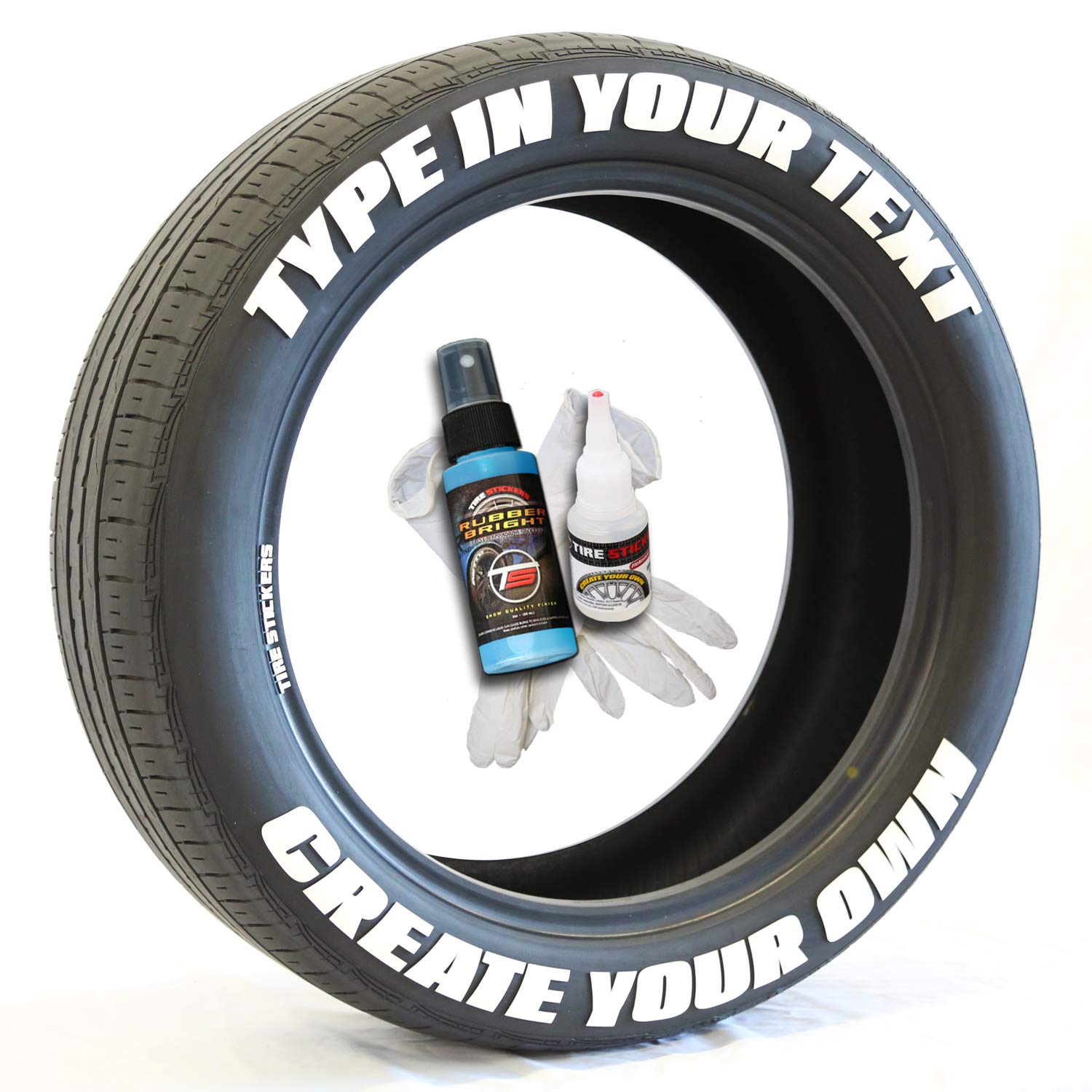 Custom Tire Lettering Stickers - DIY White Tire Decals with Glue & 2oz Cleaner - Pack of 8 for Motorcycle, Car, Truck Wheels - Easy Application for Personalized Vehicle Customization