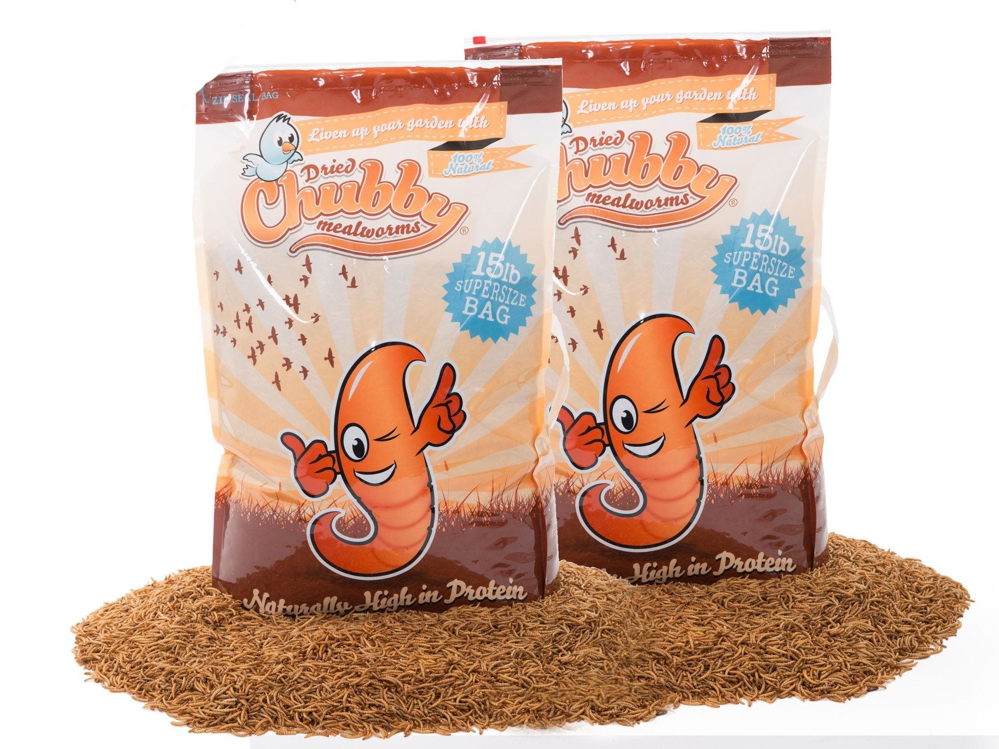 Premium 30Lbs Chubby Dried Mealworms - High Protein Bird & Reptile Food for Chickens, Wild Birds, Turtles & Fish - Perfect for Pet Feeding & Outdoor Wildlife Attraction