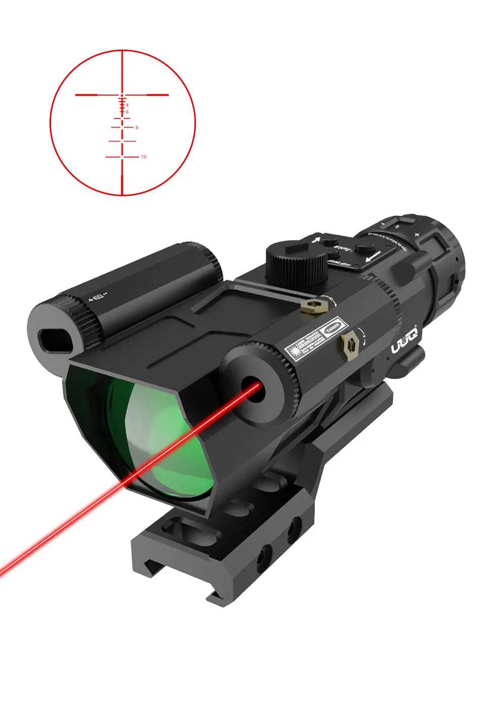 4X32 Prism Optics Rifle Scope with Red Laser - Glass Etched Reticle, 4X Magnification - Fits 20mm Free Mounts - Perfect for Hunting, Shooting & Tactical Use