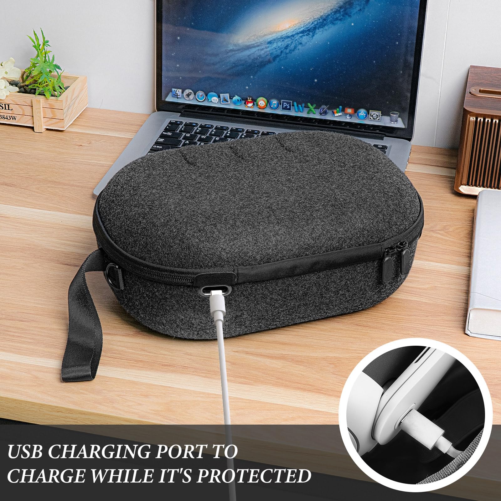 GEEKRIA Shield VR Headset Travel Case Compatible with Meta Quest 3 - Hard Shell Protective Storage for VR Gaming Accessories with Shoulder Strap & Charging Port (Black) | Perfect for Travel, Outdoor Use & VR Gaming Protection