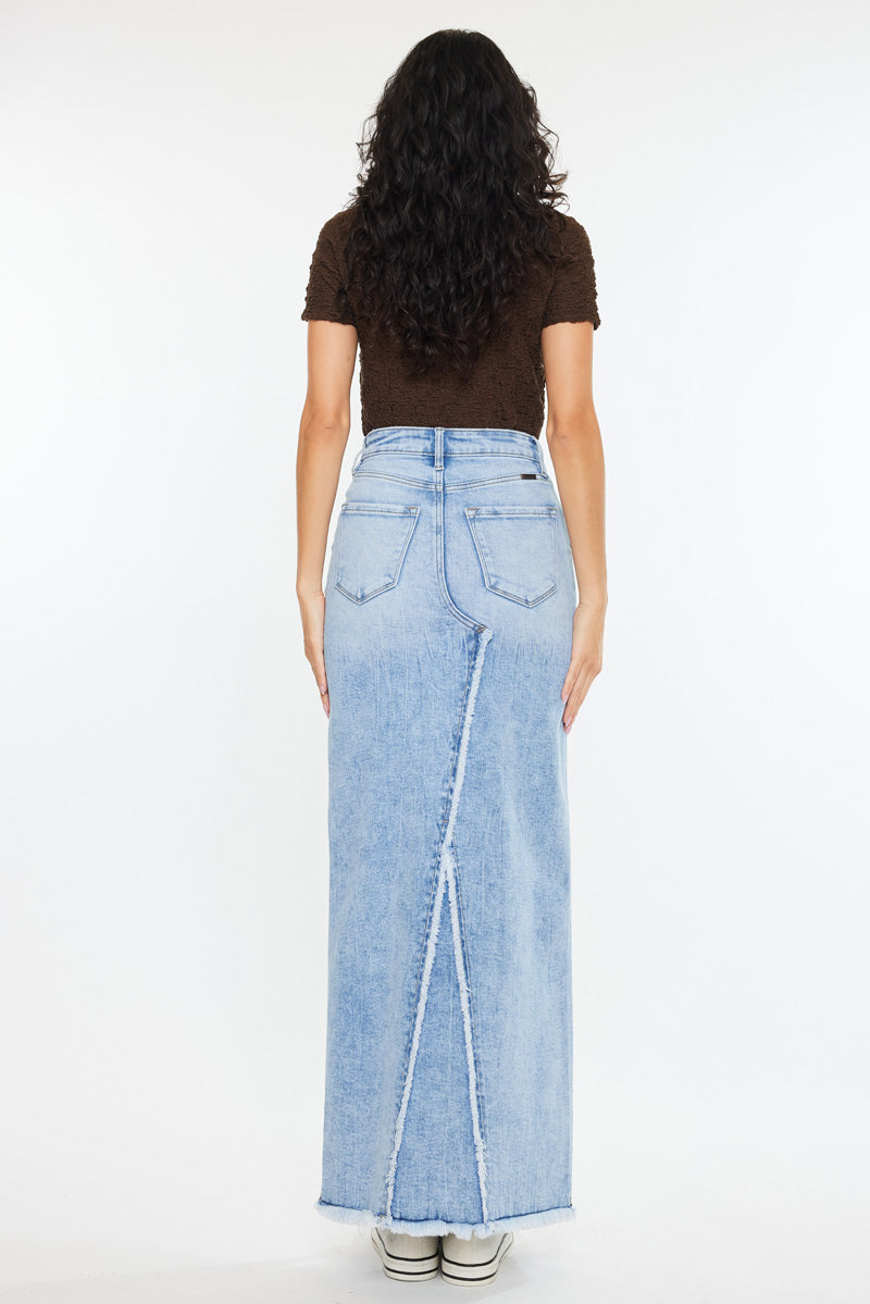 Anette High Rise Maxi Denim Skirt for Women - Vintage Blue Stretch Denim Long Skirt with Side Slits | Perfect for Casual Outfits, Date Nights & Boho Style