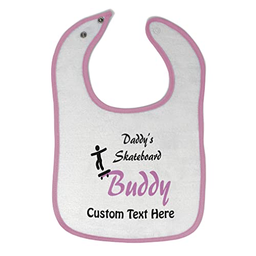Custom Funny Skateboard Dad Baby Bibs & Burp Cloths Set - Soft Cotton Toddler Feeding Accessories for Boys & Girls (White/Pink) - Perfect for Mealtime, Playtime & Daddy-Baby Bonding Moments