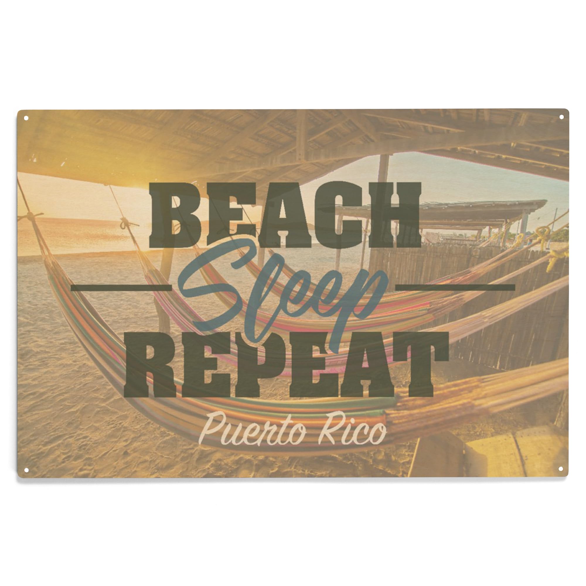 Lantern Press 10x15 Inch Wooden Wall Sign - Ready to Hang Puerto Rico Beach Decor with Sunset & Hammocks - Perfect for Coastal, Bedroom & Living Room Decor