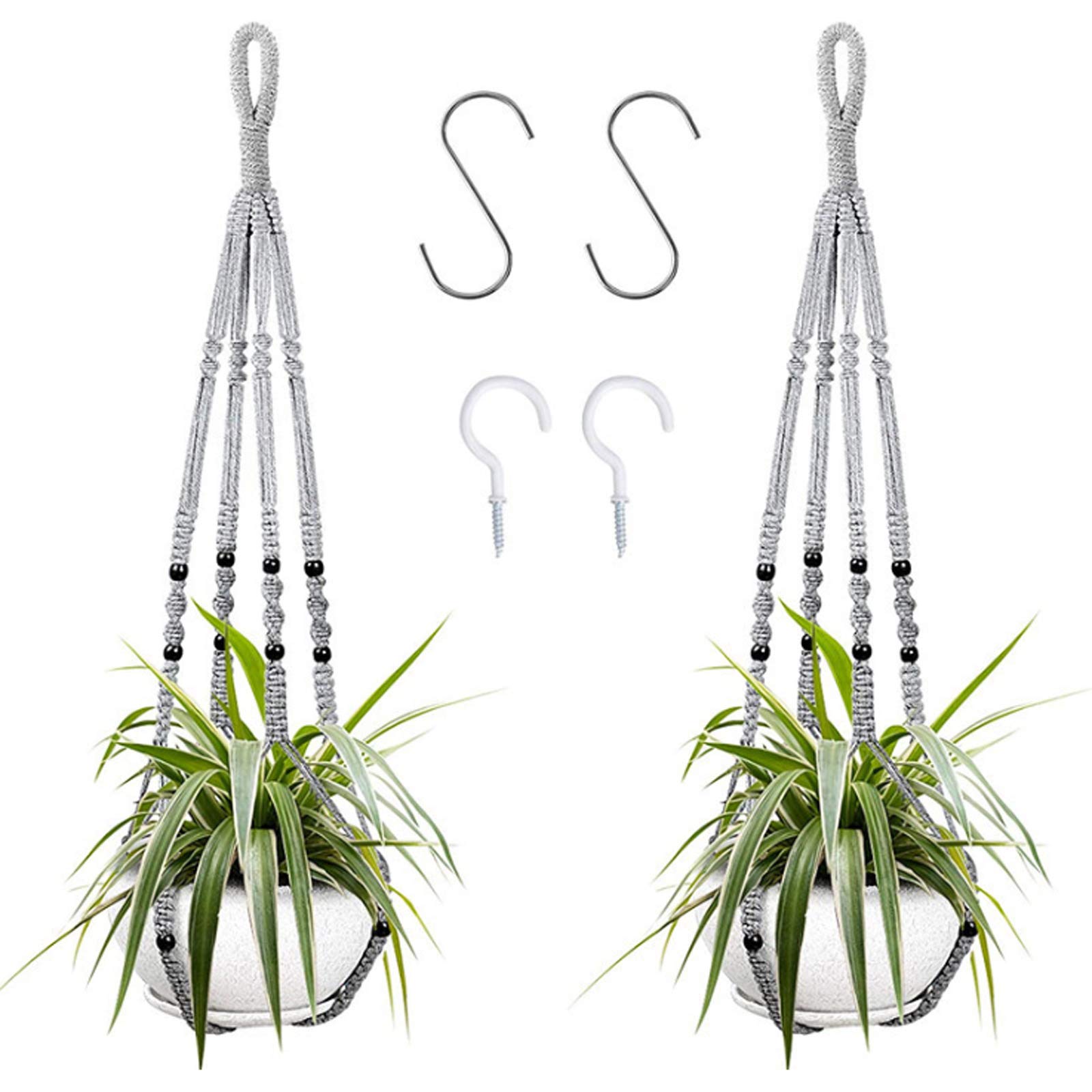 2PCS Macrame Plant Hangers with Hooks - 35 Inch Handmade Hanging Planter Baskets for Indoor/Outdoor Decor - Boho Flower Pot Holders for Living Room, Patio, Garden, and Balcony