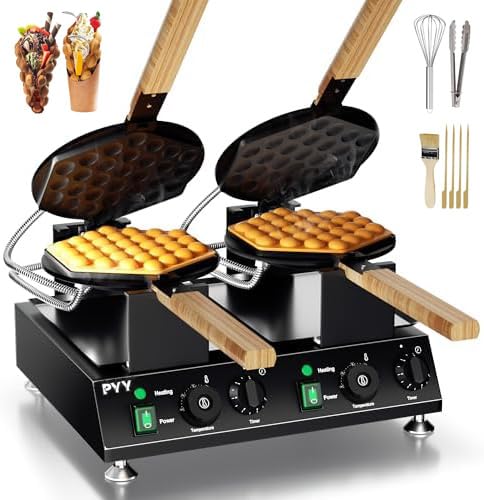 Commercial Double Bubble Waffle Maker - Non-Stick Hong Kong Egg Waffle Machine with 180° Rotation, Stainless Steel Pancake Maker for Home & Restaurant Use - Perfect for Breakfast, Desserts, and Street Food Snacks