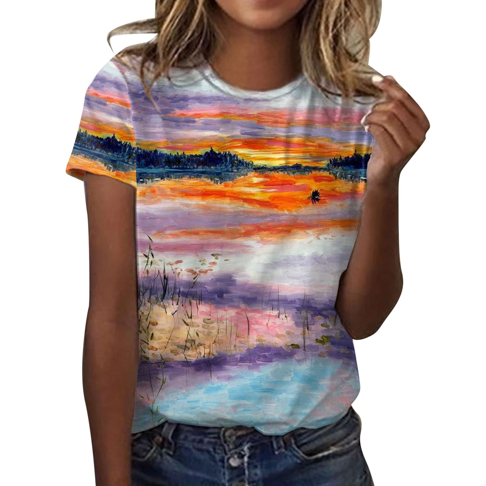 Women's Plus Size Summer T-Shirts - Cute O-Neck Printed Short Sleeve Tops for Casual Wear & Vacation Outfits