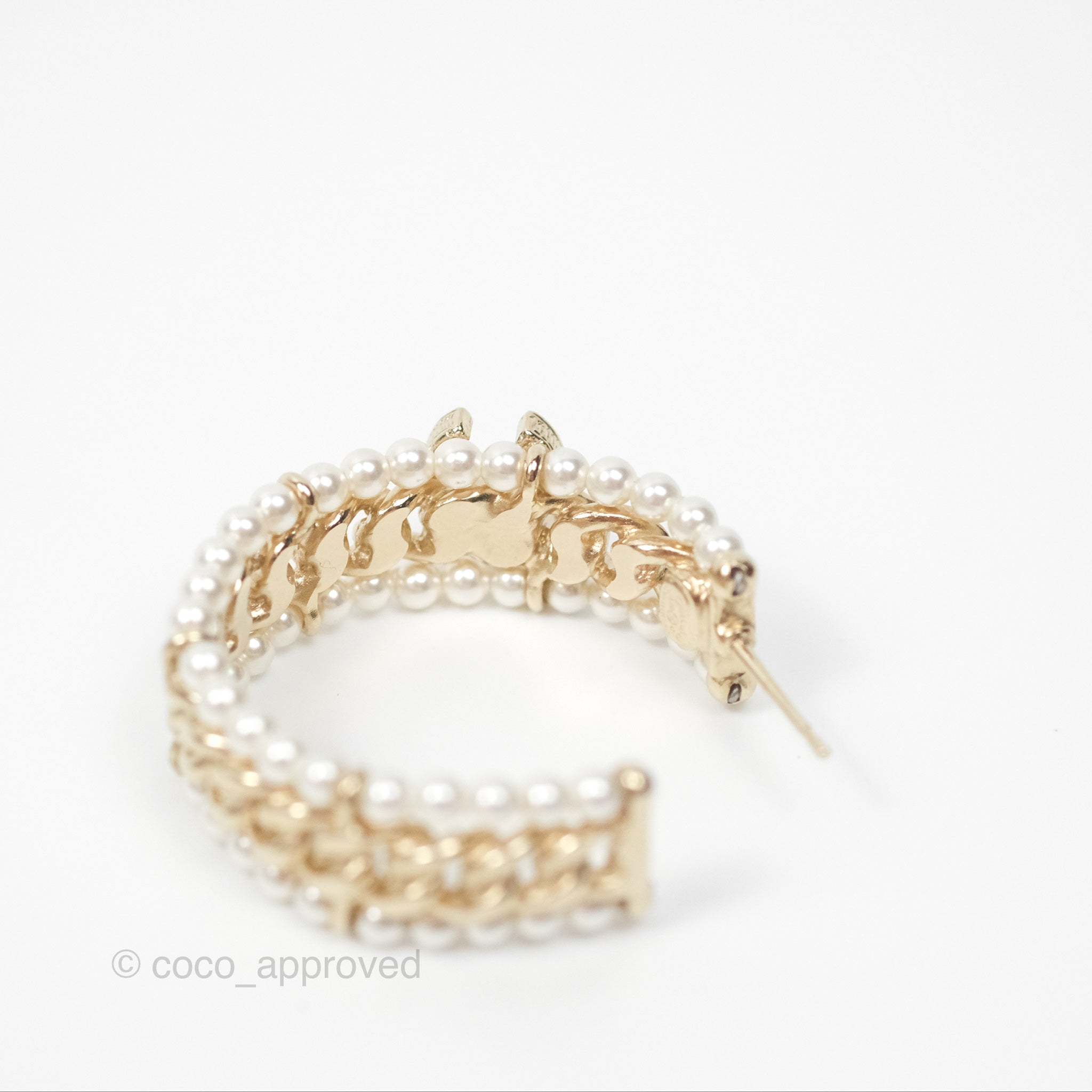 Chanel CC Pearl Hoop Earrings in Gold Tone - Luxury Fashion Jewelry for Women | Perfect for Parties, Weddings & Special Occasions