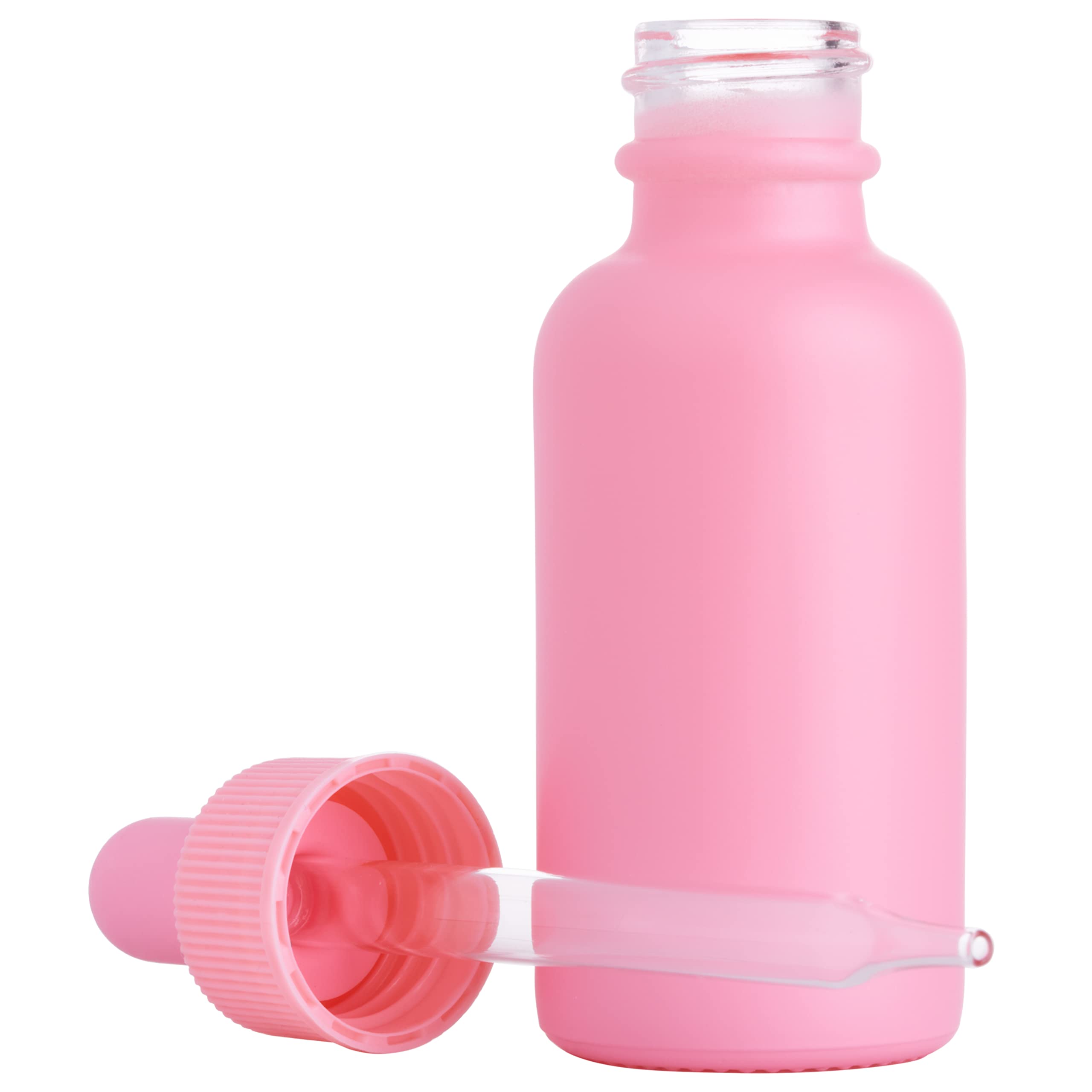 12 Pack Pink Coated 1 oz Glass Boston Round Dropper Bottles for Essential Oils, Aromatherapy, Skin Care - Perfect for DIY Beauty, Perfume Making & Herbal Remedies