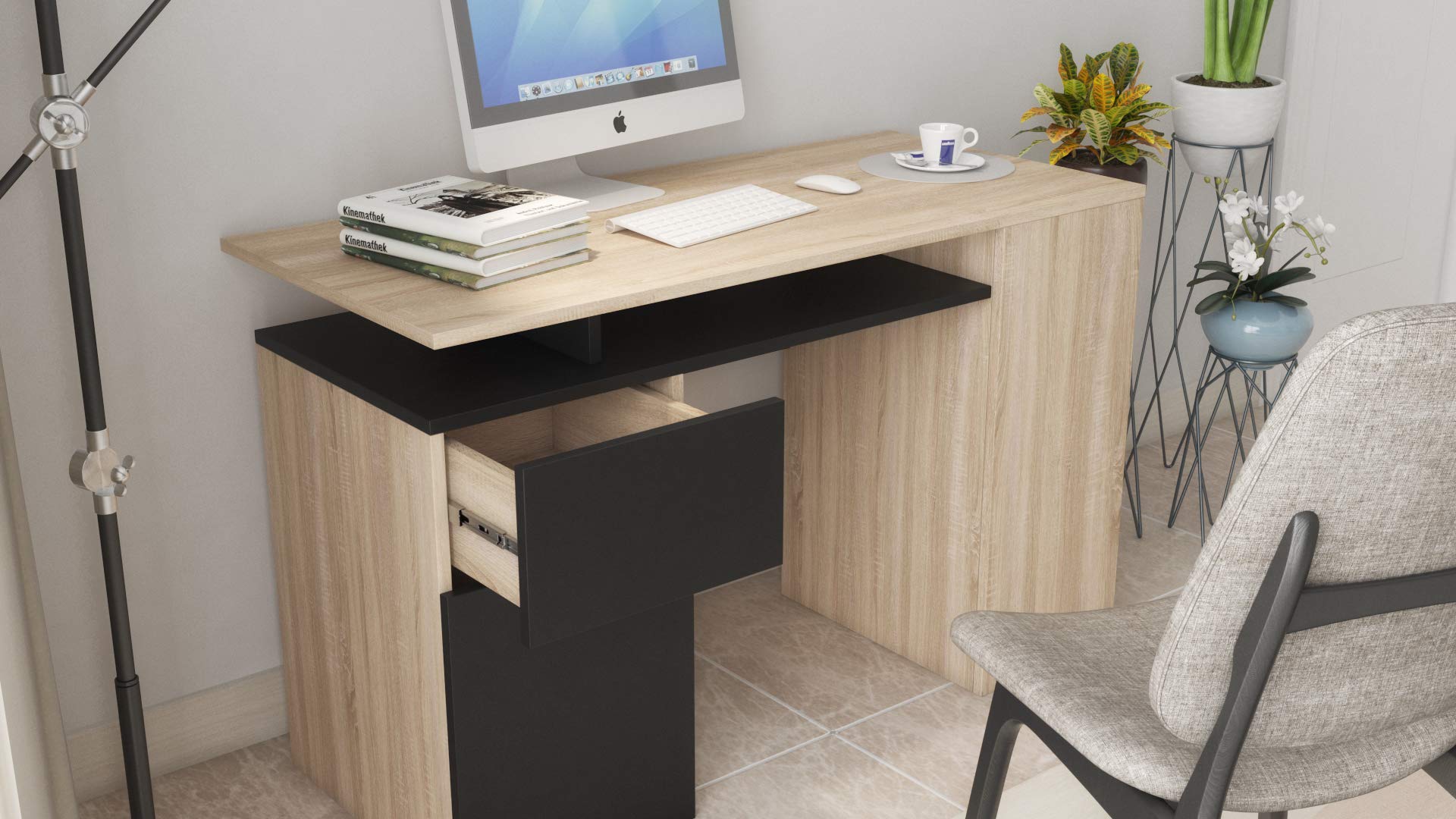 Modern Black Computer Corner Desk for Home Office - Ergonomic Writing Workstation for Small Spaces, Gaming & Study
