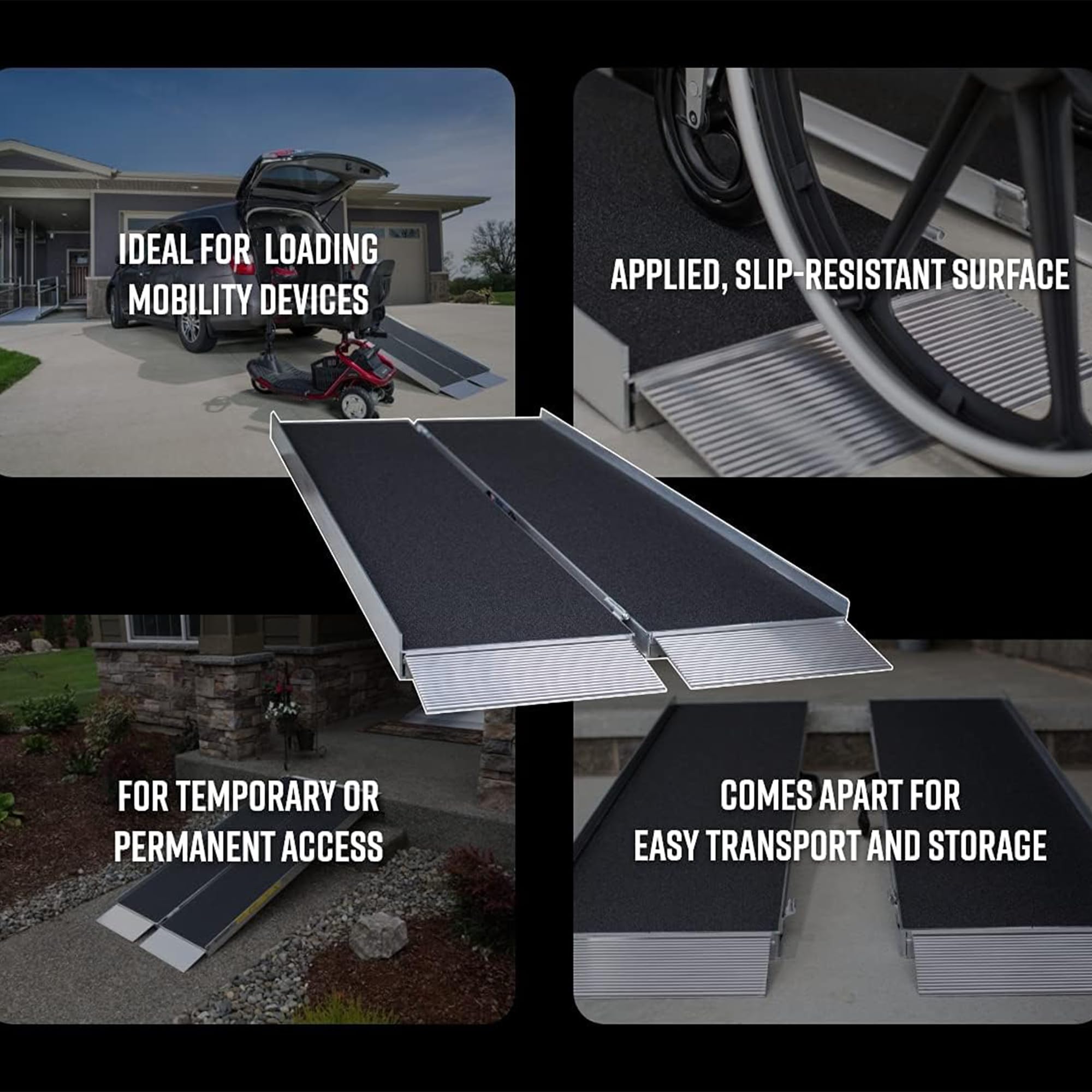 EZ-ACCESS 3 Ft Suitcase Singlefold Portable Ramp with Slip-Resistant Surface & Self-Adjusting Bottom Transition Plates - Lightweight Aluminum Wheelchair Ramp for Home, Vehicles, and Mobility Access