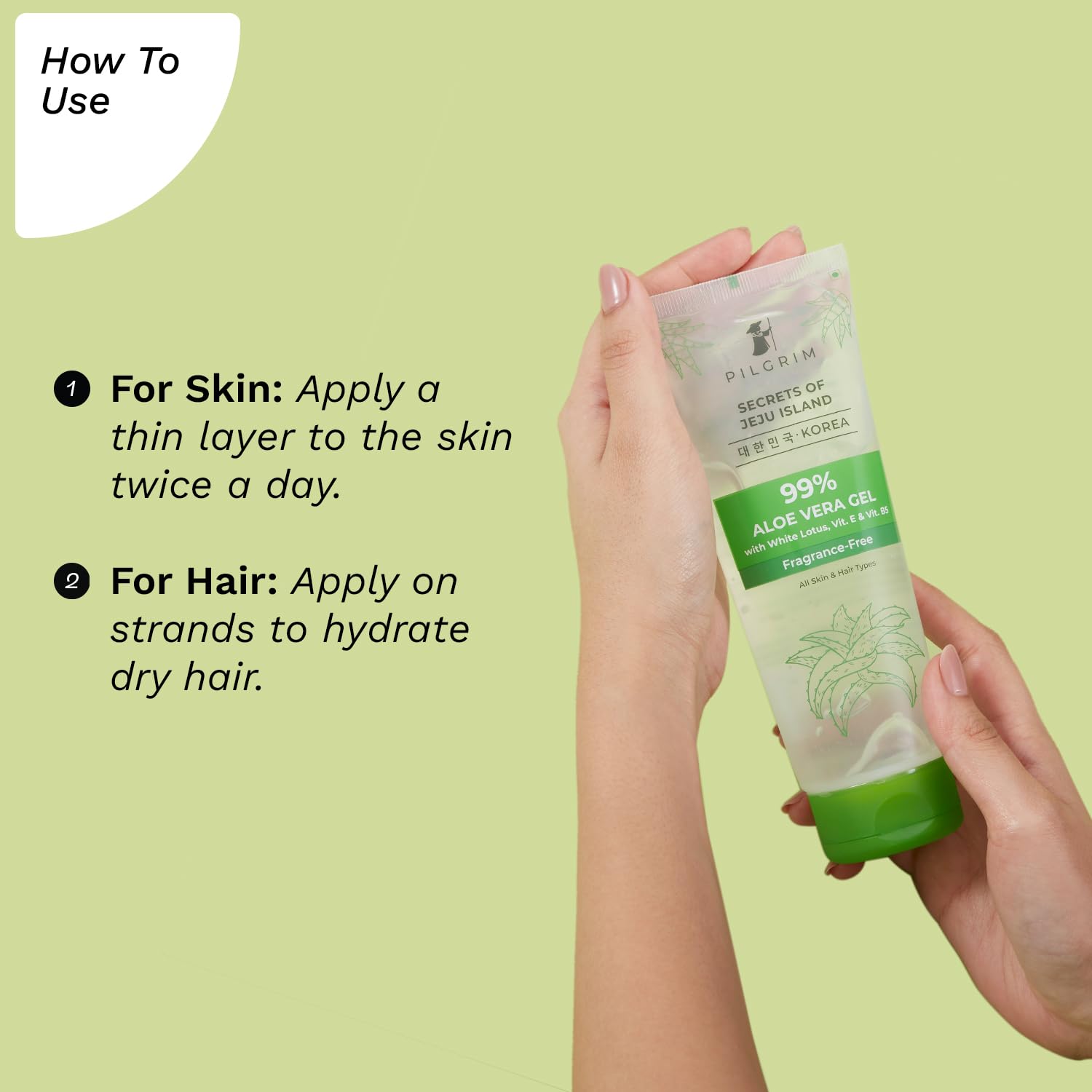 PILGRIM Korean 99% Pure Aloe Vera Gel 200ml with Vitamin E & B5 - Hydrating Face Moisturizer & Hair Conditioner for Dry Skin & Frizzy Hair - Paraben Free, Sulfate Free, Fragrance Free - Perfect for Sunburn Relief, Daily Skincare & Hair Treatment