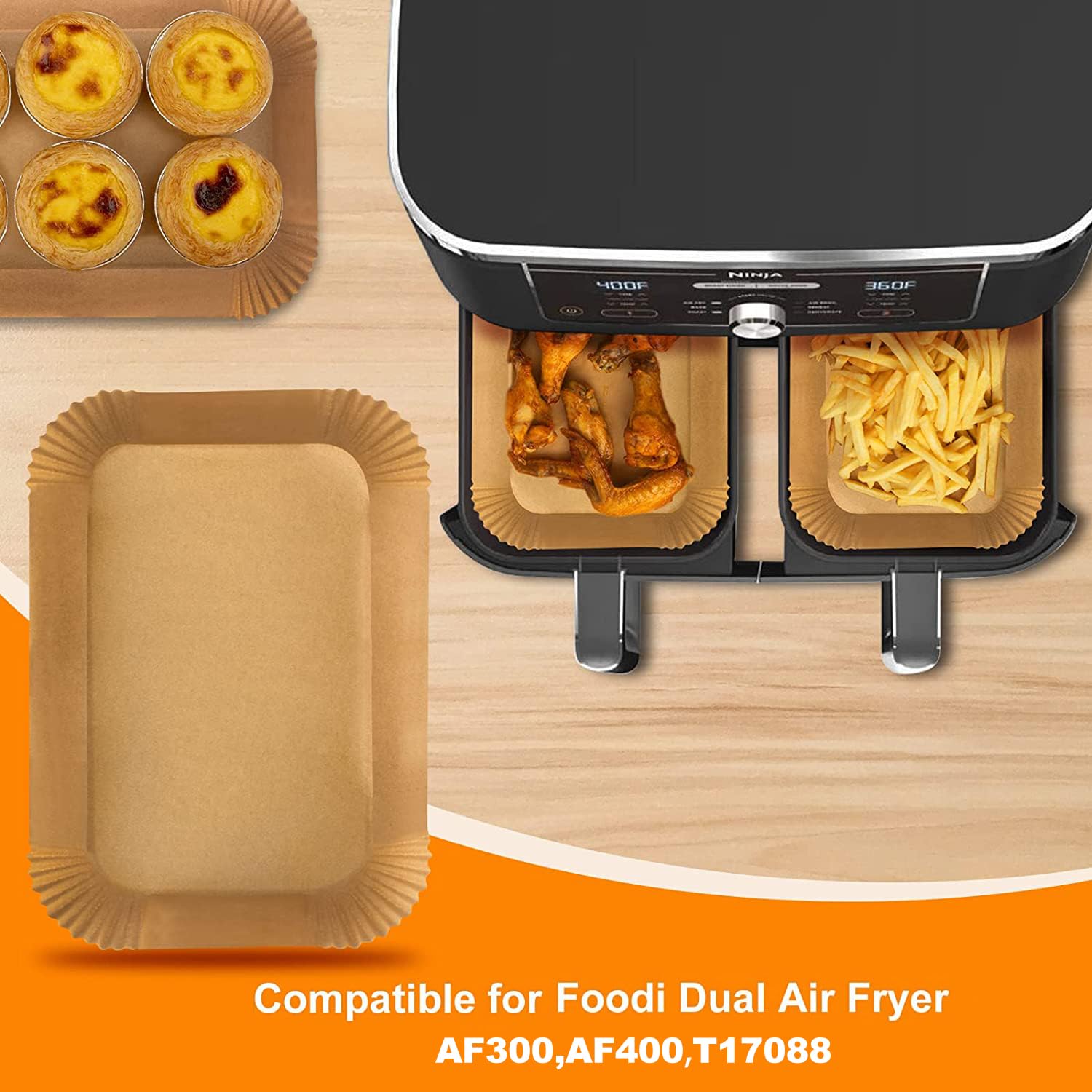 100 Pcs Disposable Non-Stick Air Fryer Liners - Compatible with Ninja DZ201, DZ401, DZ550, Cosori, Chefman & Dual Air Fryers - Perfect for Healthy Cooking & Easy Cleanup