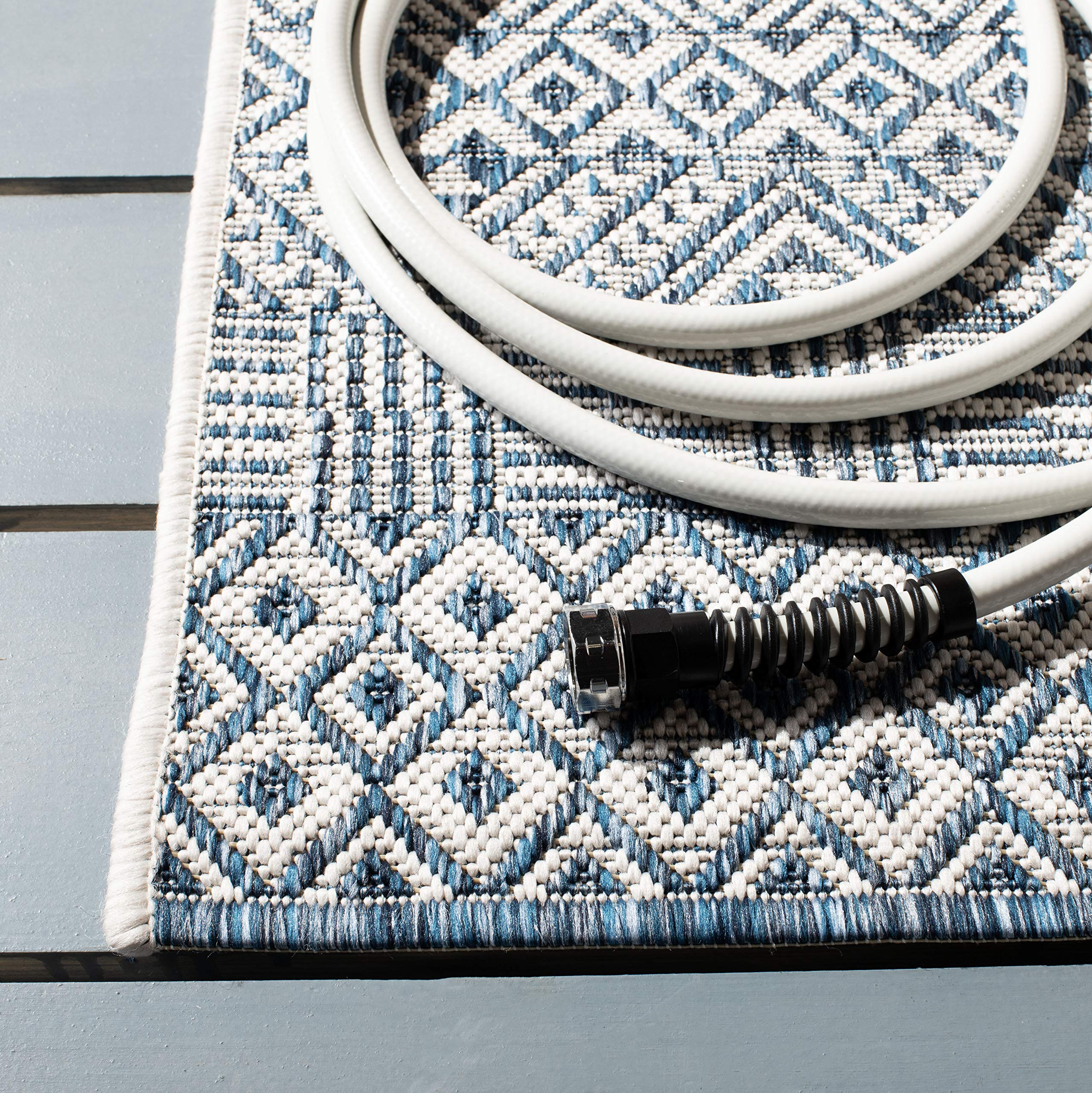 SAFAVIEH Courtyard Collection 9' x 12' Blue & Navy Indoor Outdoor Area Rug - Non-Shedding, Washable, Easy Care - Perfect for Living Room, Bedroom, Patio, Backyard & Mudroom (CY8235-53412)