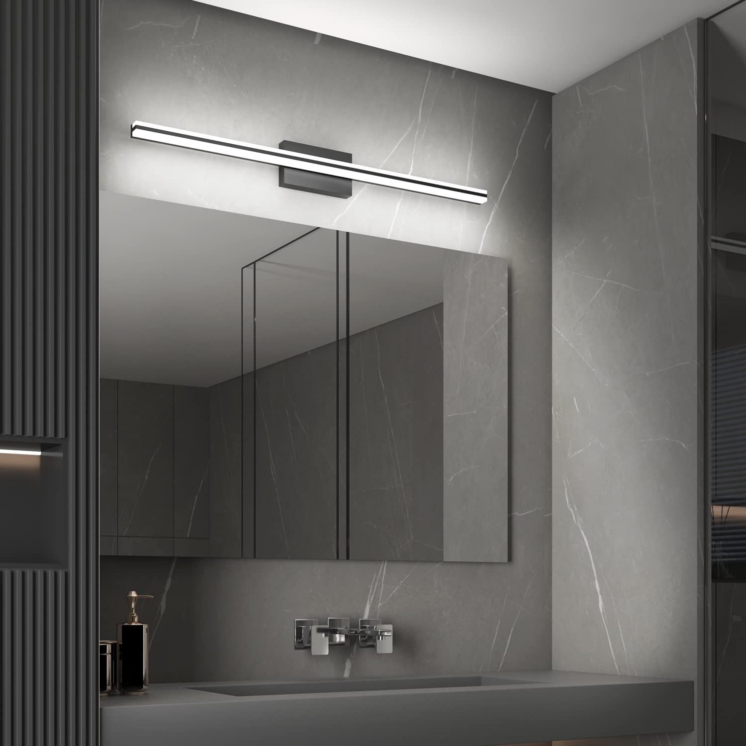 SOLFART Modern Dimmable LED Bathroom Vanity Lights - Matt Black Over Mirror Light Fixtures for Makeup, Shaving & Grooming