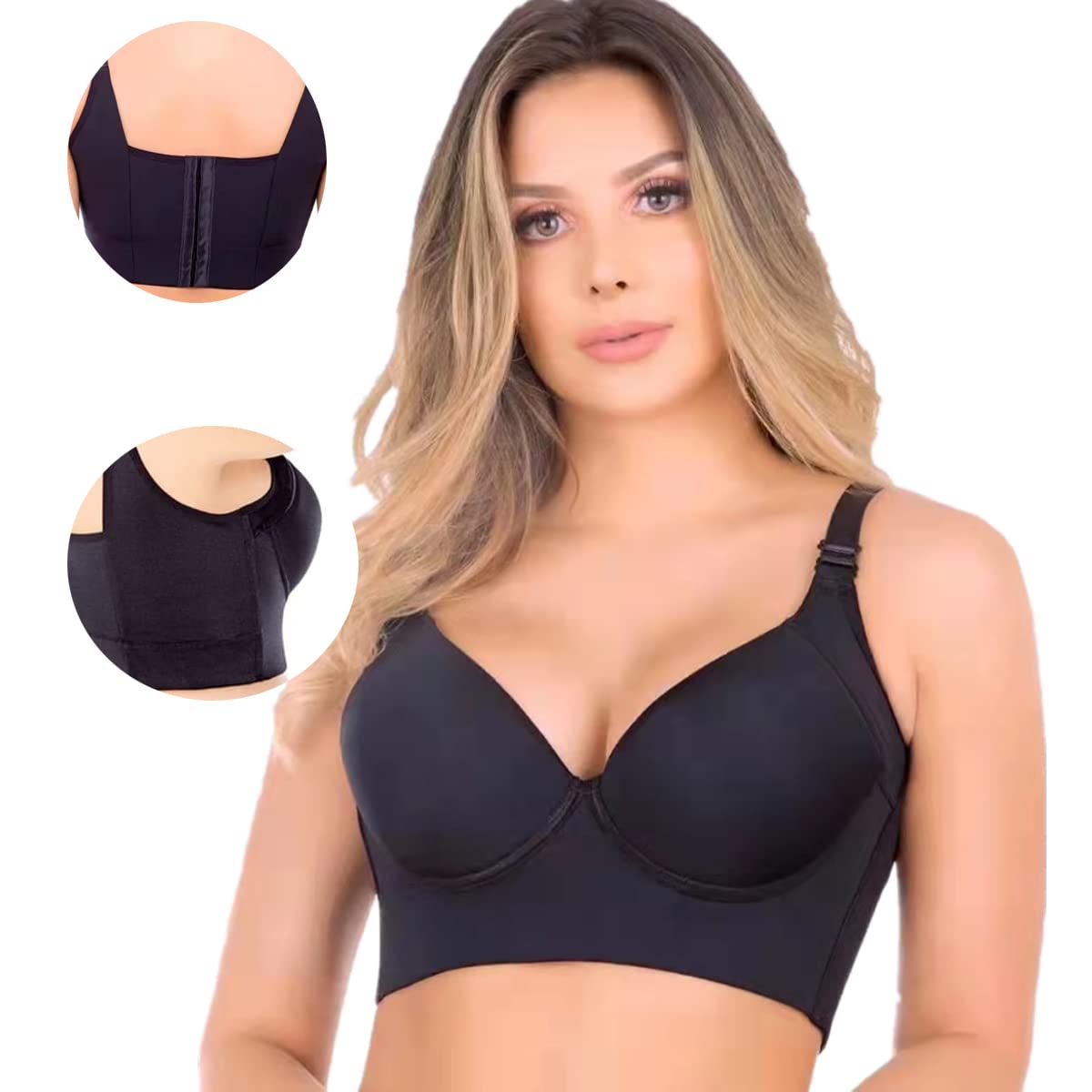 ehyseli Women's Full Coverage Push Up Bra with Built-in Shapewear - Seamless Deep Cup Sports Bra for Back Fat Control & Comfort - Perfect for Workouts, Yoga, and Everyday Wear
