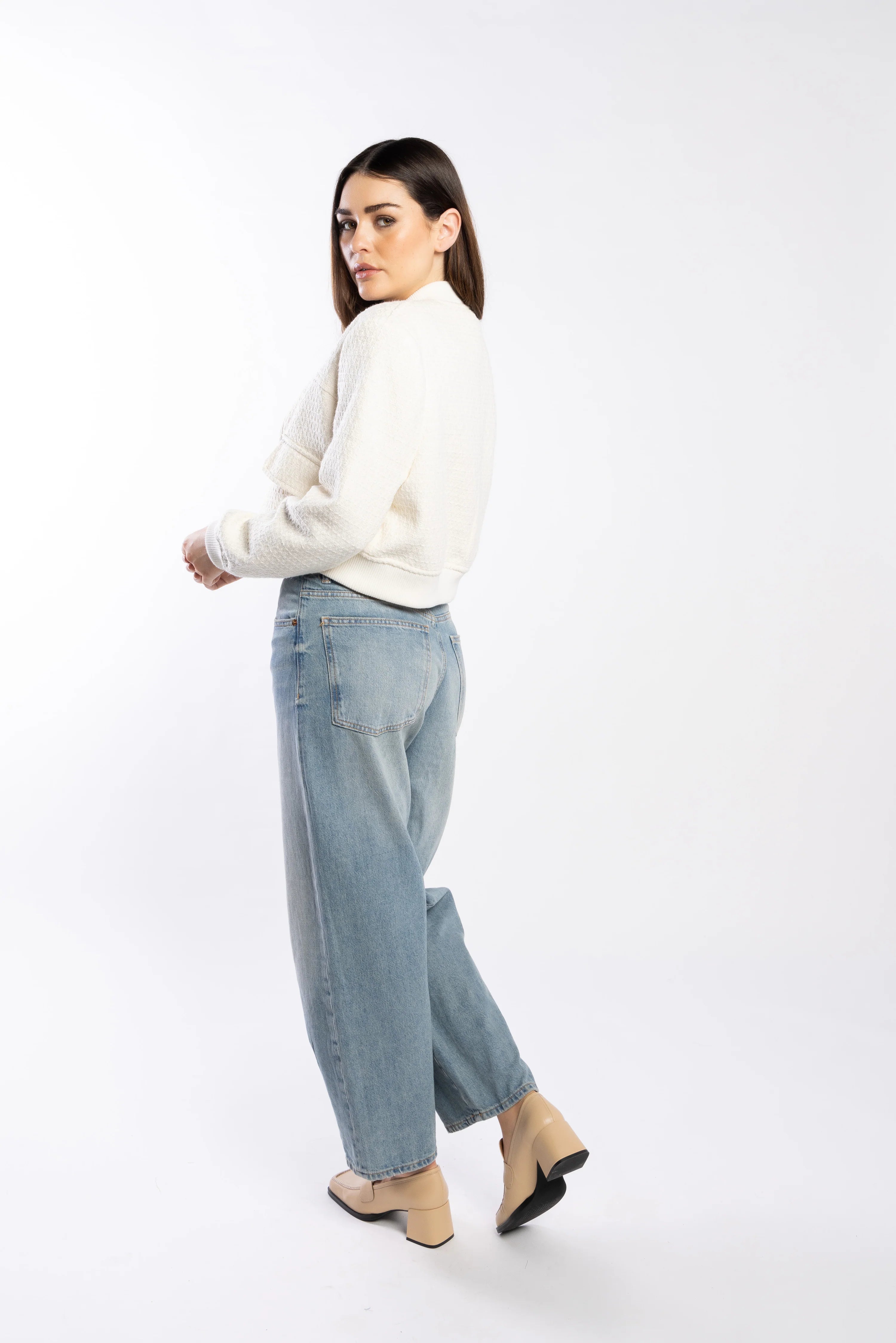 Emily Ivory Cropped Bomber Jacket - Women's Fashion Outerwear for Spring & Fall | Casual Streetwear, Date Night Outfits & Weekend Looks