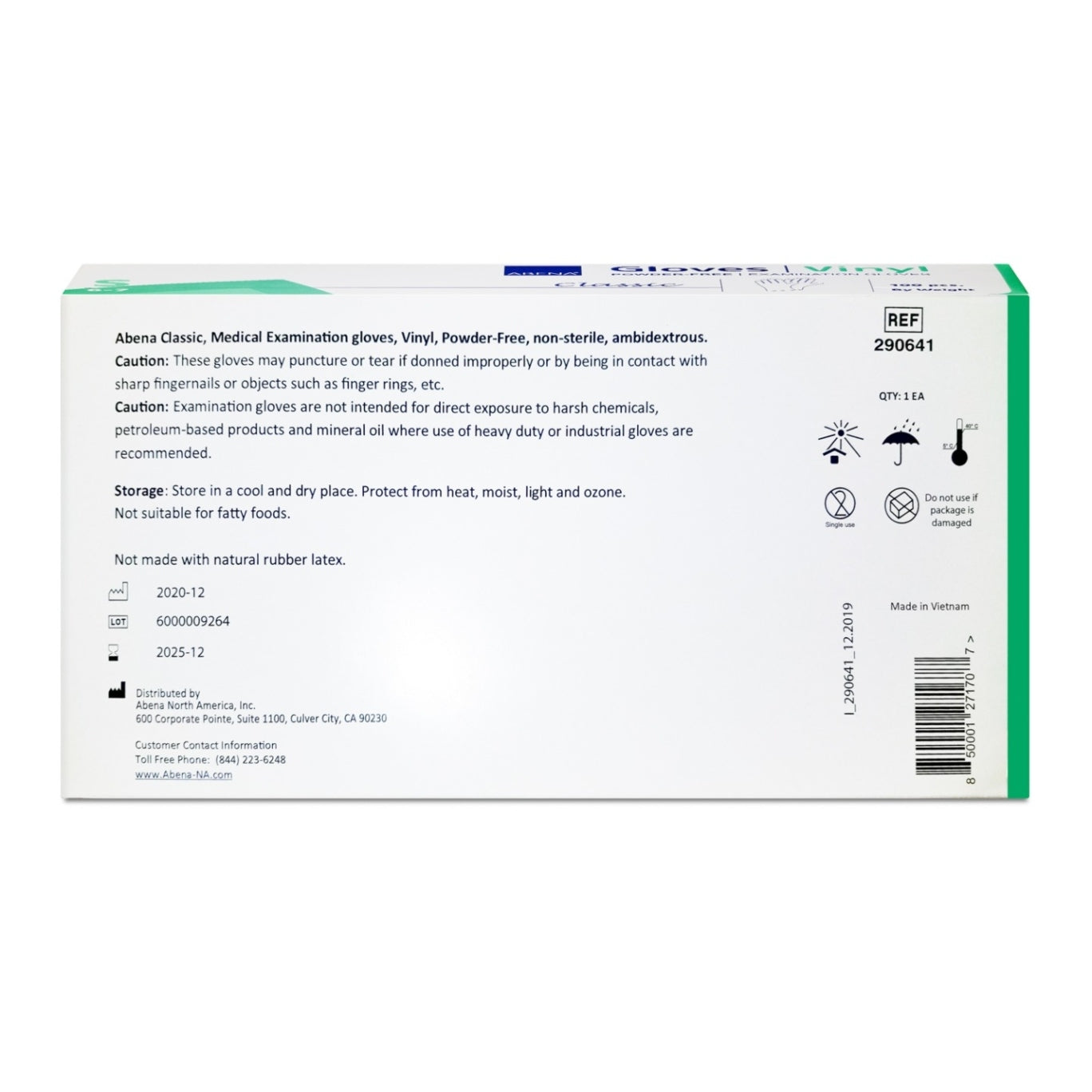 Abena Powder-Free Disposable Vinyl Gloves for Medical Exam, Food Handling & Cleaning - Latex-Free, Non-Sterile, 100 Count Box