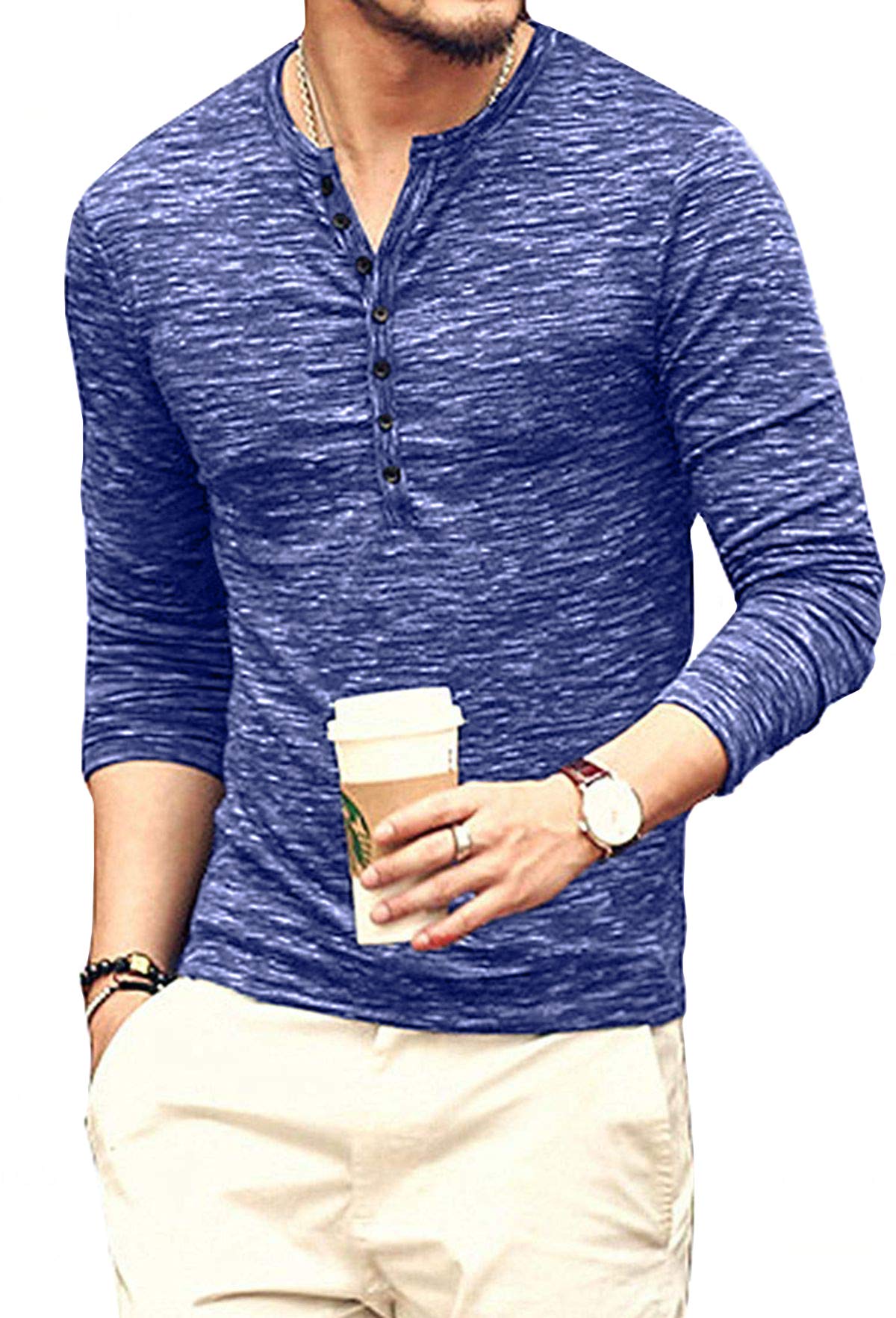 KUYIGO Men's Slim Fit Henley Shirts - Short & Long Sleeve Casual Button-Up Crew Neck T-Shirts (S-XXL) | Perfect for Everyday Wear, Date Nights & Outdoor Activities